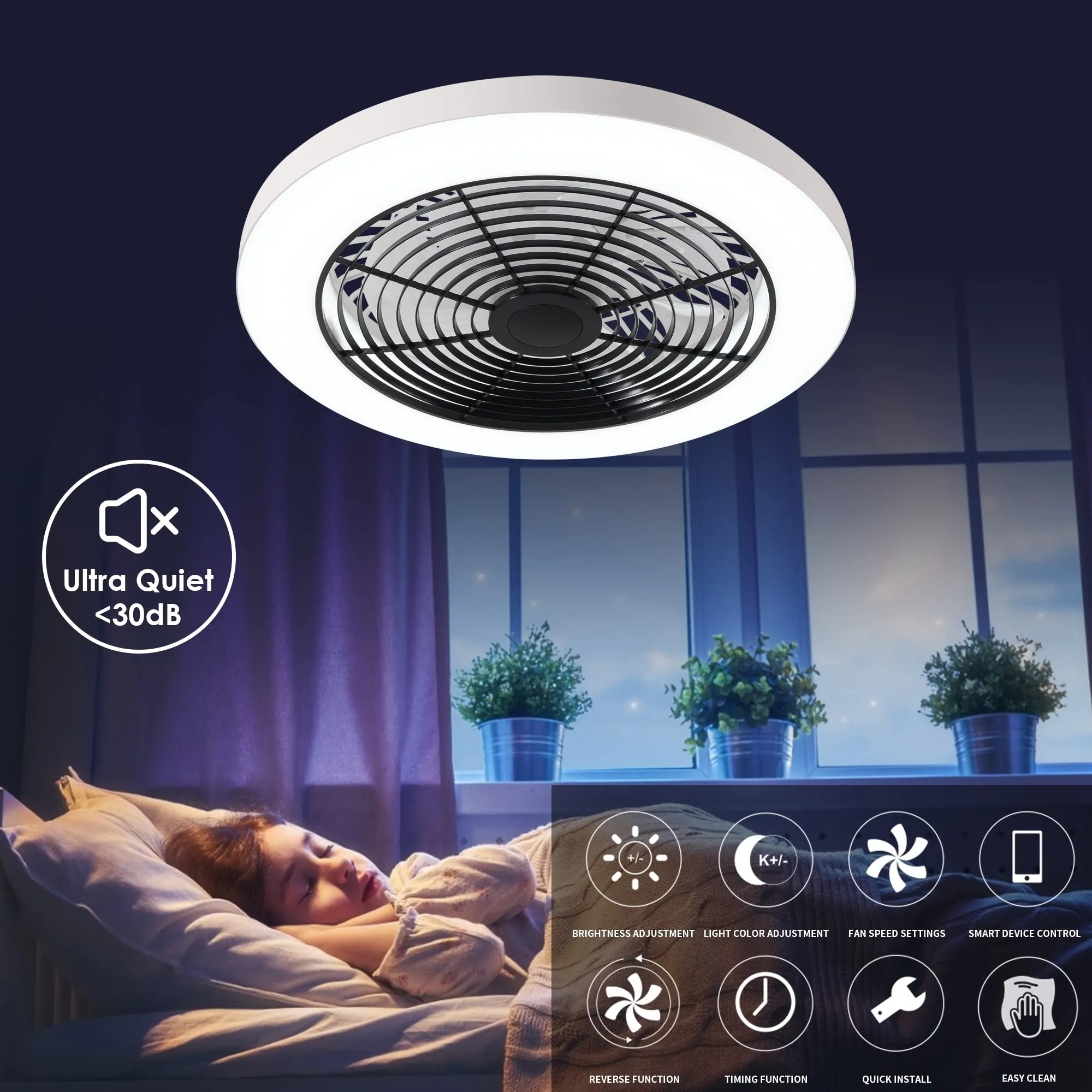 19.7" Orison Bladeless Ceiling Fan with Lights with Alexa/Google Assistant/APP Control