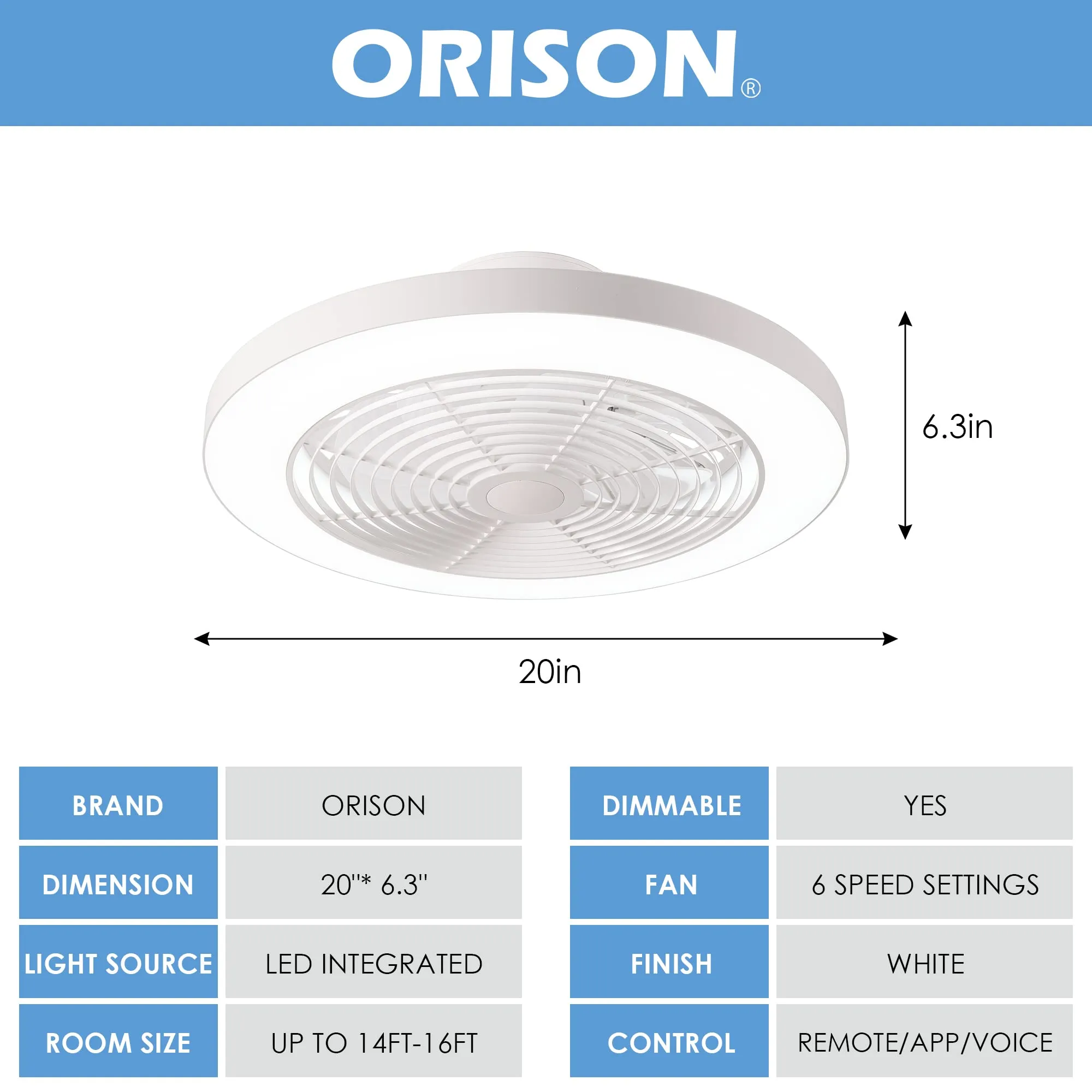 19.7" Orison Bladeless Ceiling Fan with Lights with Alexa/Google Assistant/APP Control