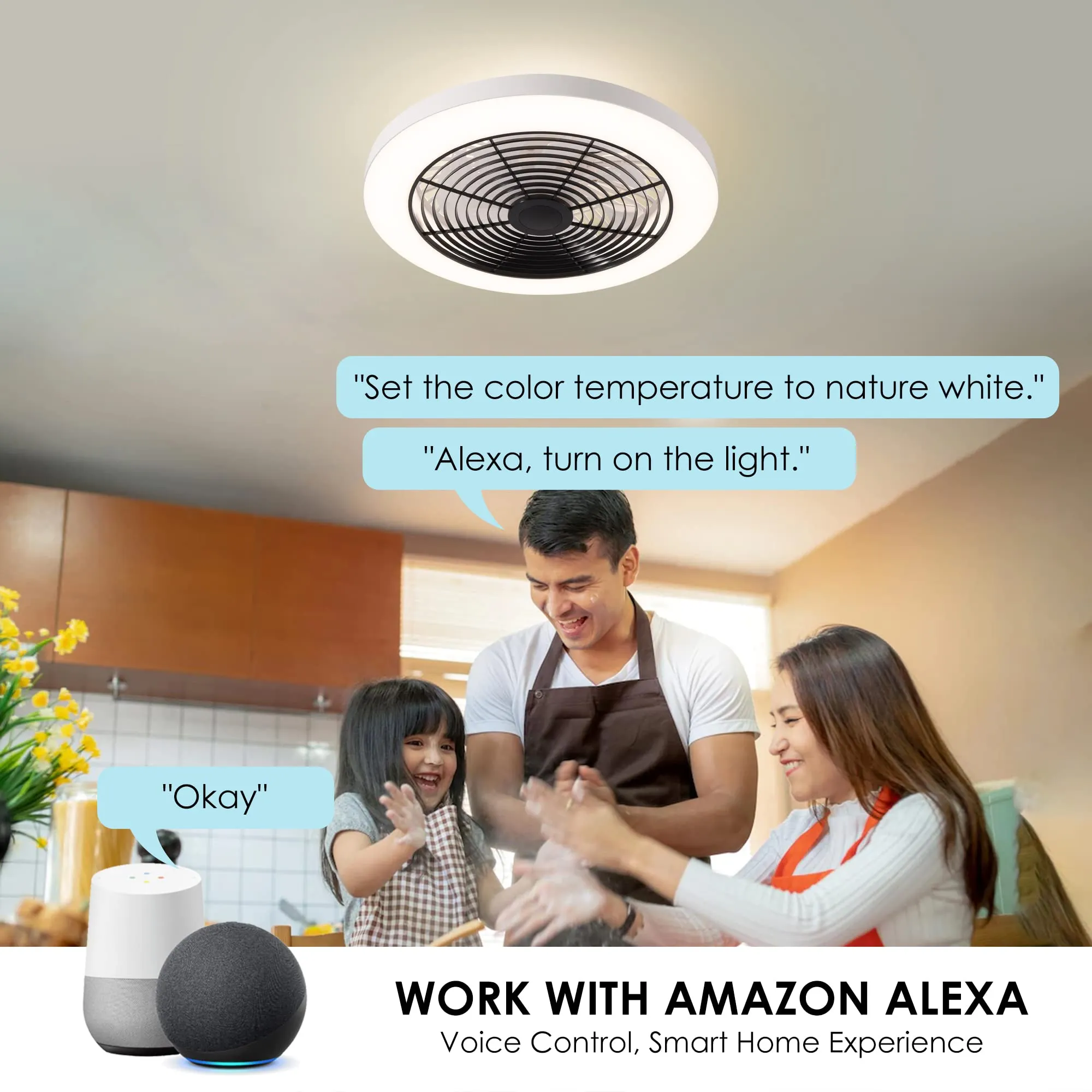 19.7" Orison Bladeless Ceiling Fan with Lights with Alexa/Google Assistant/APP Control