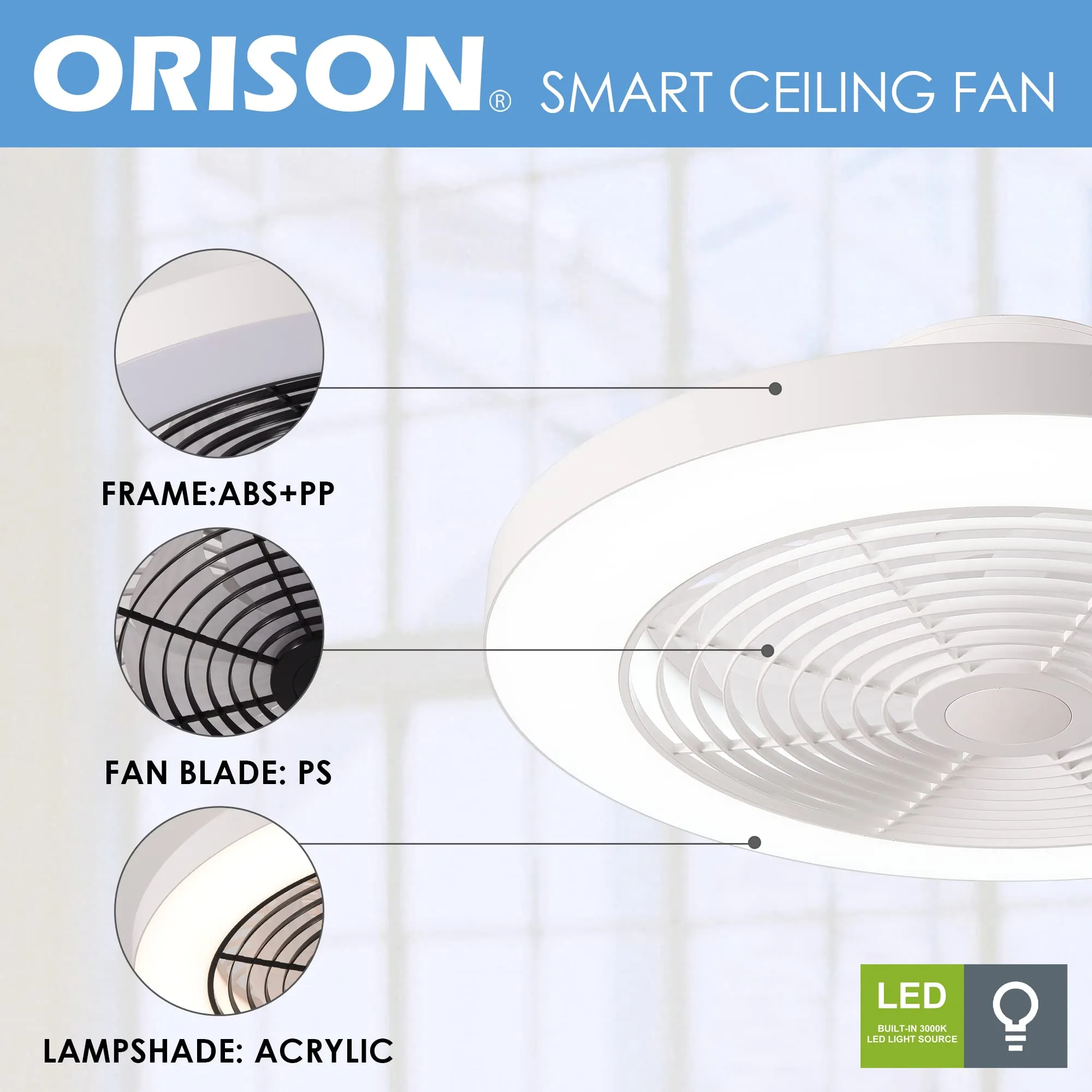 19.7" Orison Bladeless Ceiling Fan with Lights with Alexa/Google Assistant/APP Control