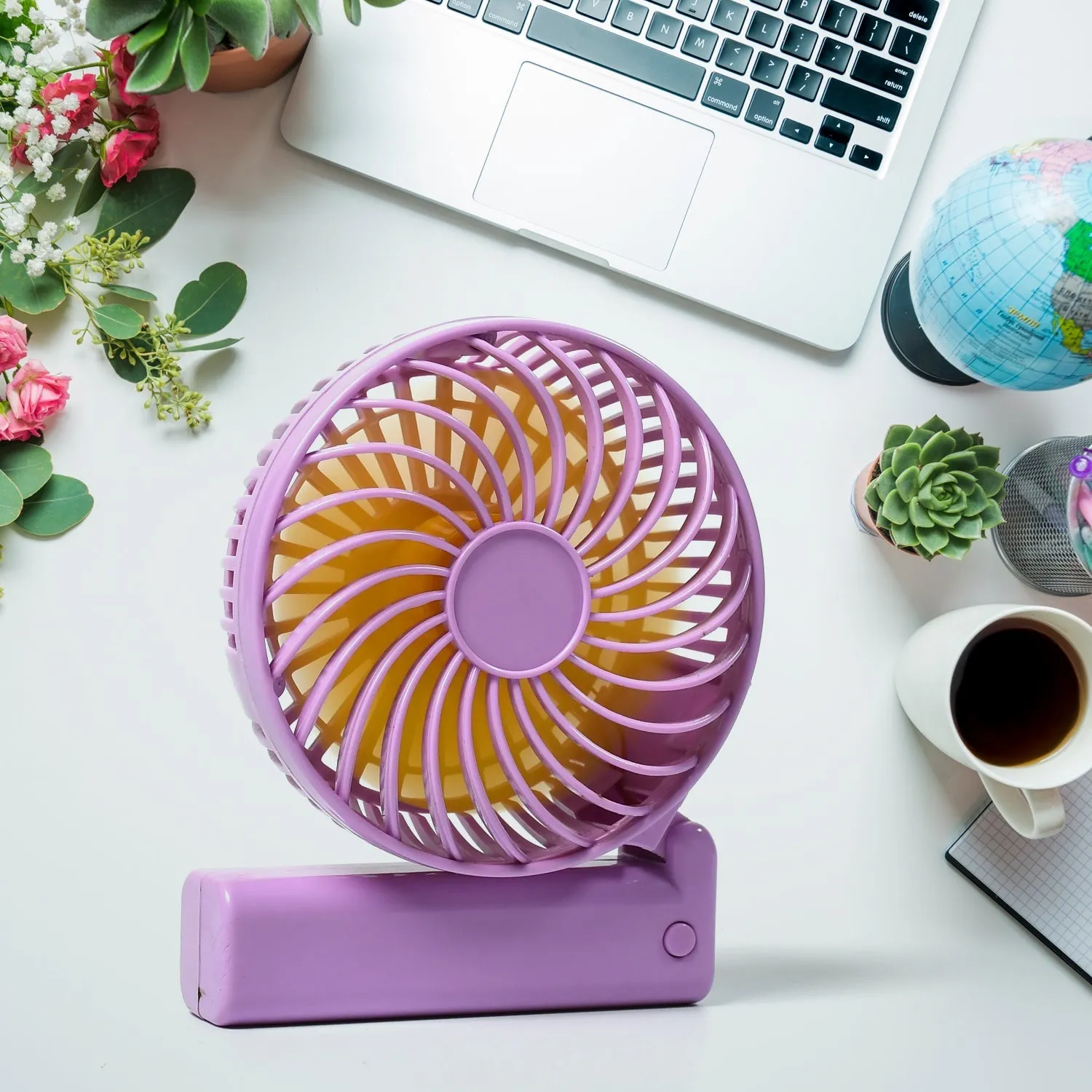 7604 Portable Mini handy Fan & Personal Table Fan | Rechargeable Battery Operated Fan Suitable for Kids, Women, Makeup Artist, Home Office (Battery Not Include)