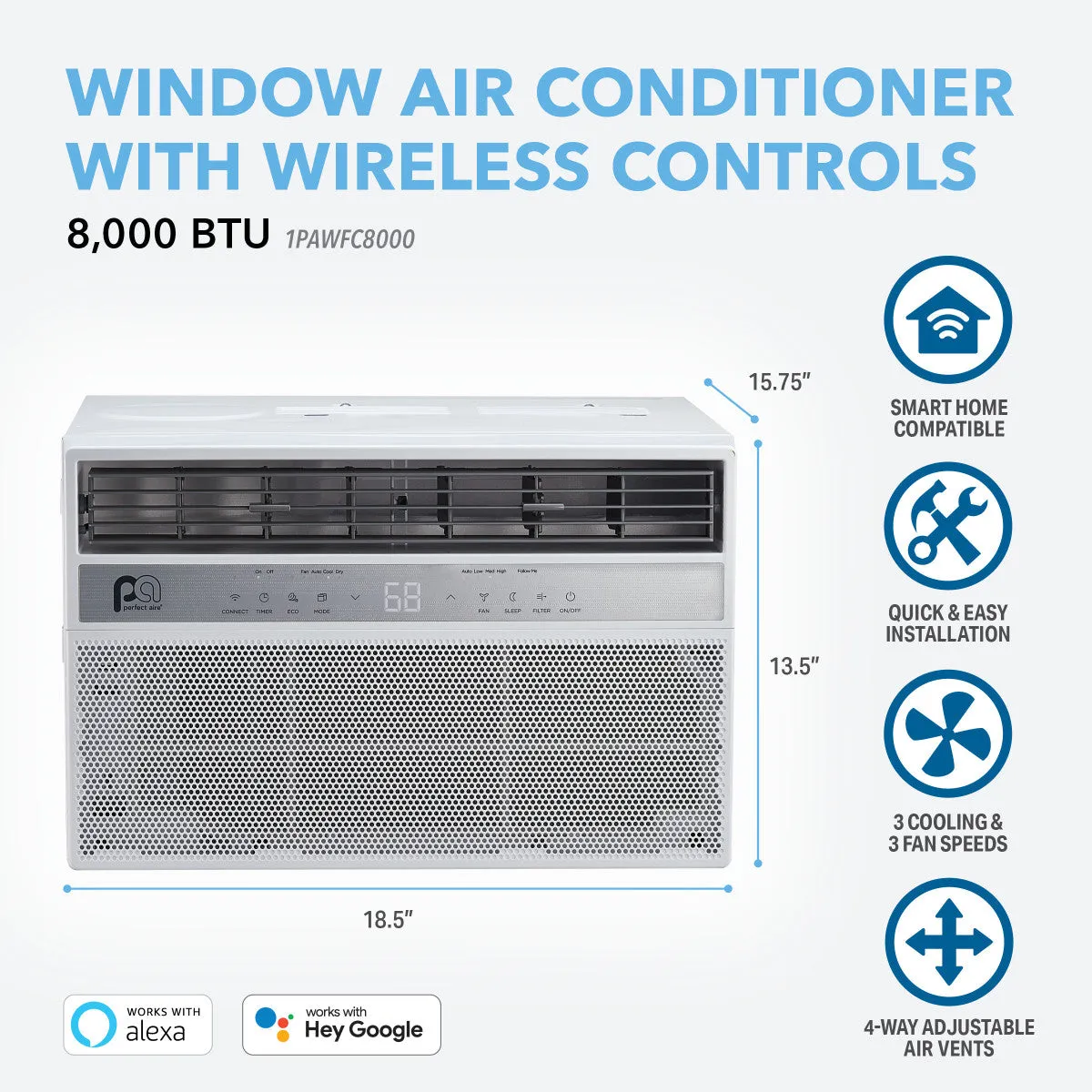 8,000 BTU High-Efficiency Window Air Conditioner with Wireless Smart Controls