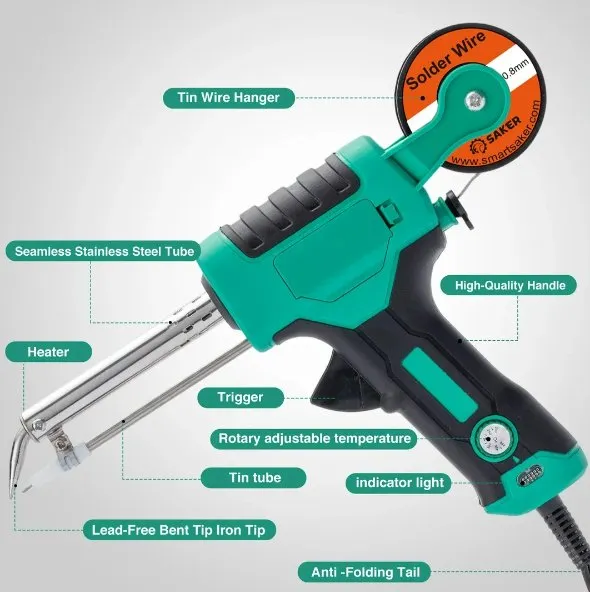 Adjustable Temperature Soldering  Iron Kit - One-Hand Operation Welding Gun For Electrical Maintenance, Soldering Wires, Circuit Board Repair, DIY