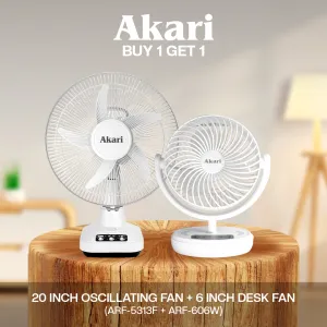 Optimized E-commerce Product Title: Akari Rechargeable Oscillating Fan (12-inch, 20W, ARF-5313F)   Rechargeable LED Desk Fan with Night Light Function (6-inch, ARF-606W)