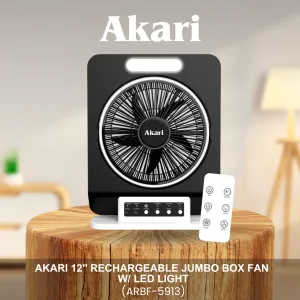 Akari 12 Rechargeable Jumbo Box Fan w/ LED Light (ARBF-5913)