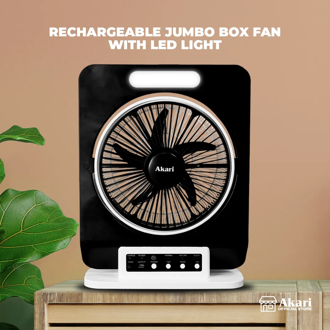 Akari 12 Rechargeable Jumbo Box Fan w/ LED Light (ARBF-5913)