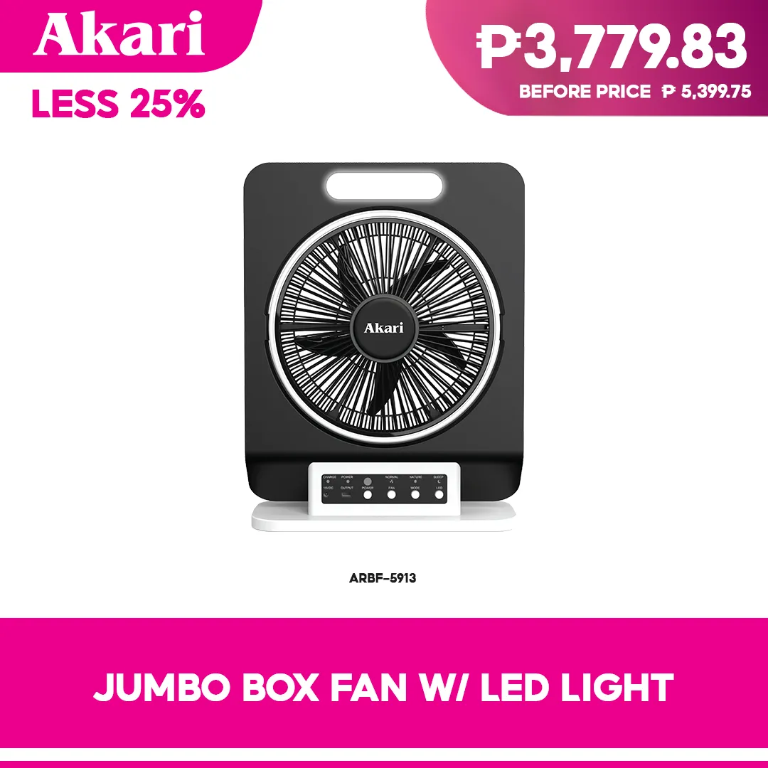 Akari 12 Rechargeable Jumbo Box Fan w/ LED Light (ARBF-5913)