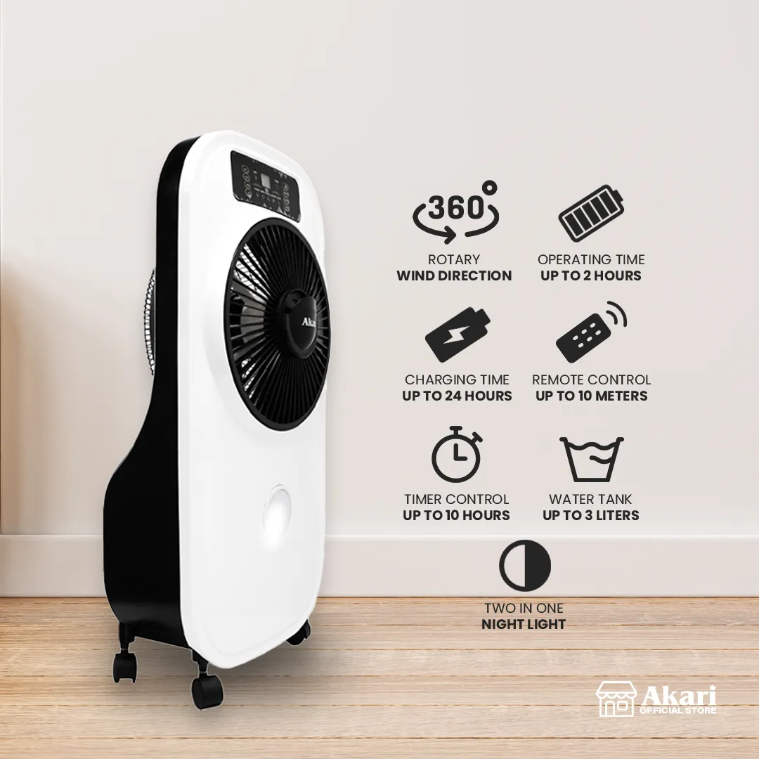 Akari 12 Rechargeable Mist Fan with Fragrance (ARMF-12F)   Akari 8 Rechargeable Square Fan with LED  (ARF-8018)