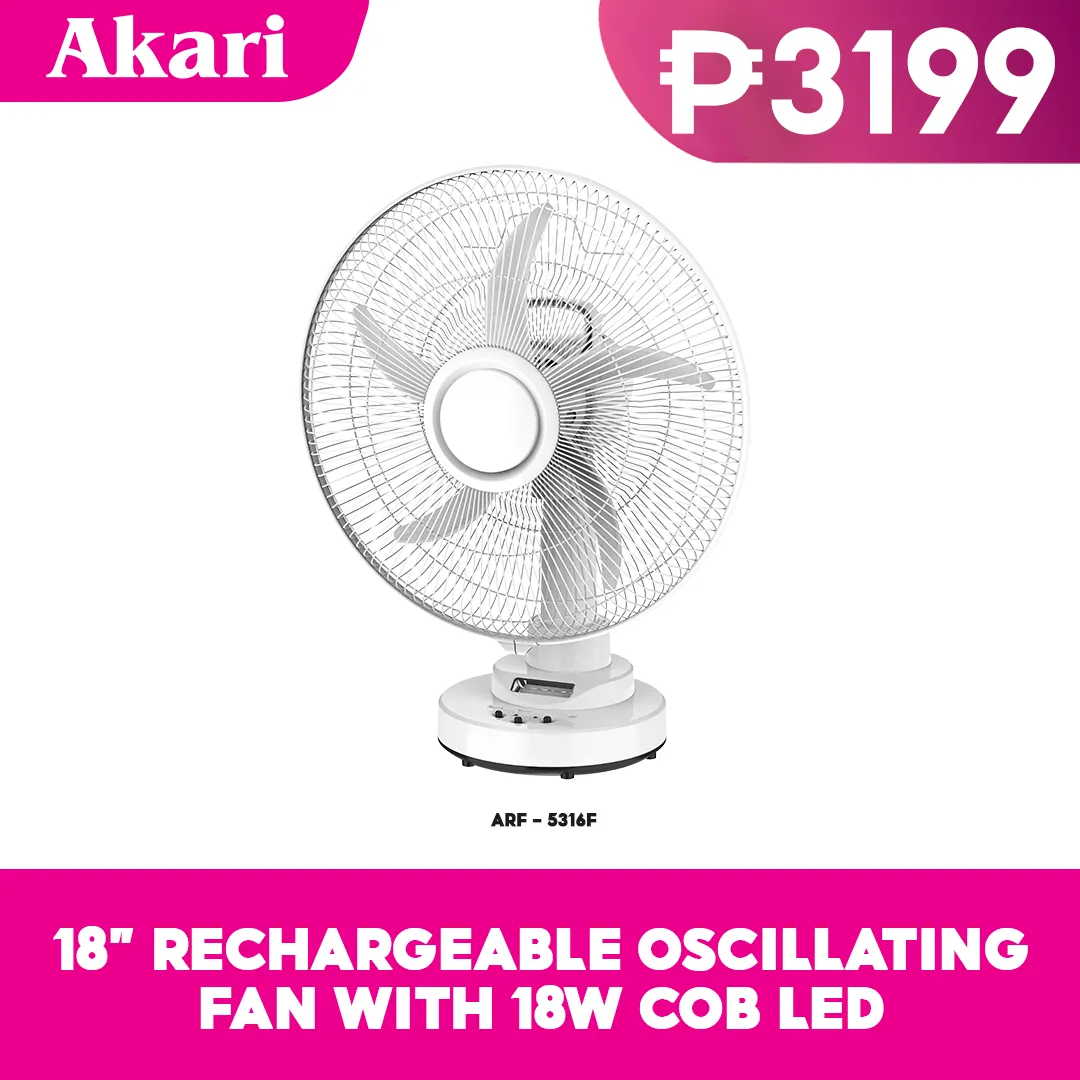 Akari 16 Rechargeable Oscillating Fan w/ 18W COB LED (ARF-5316F)