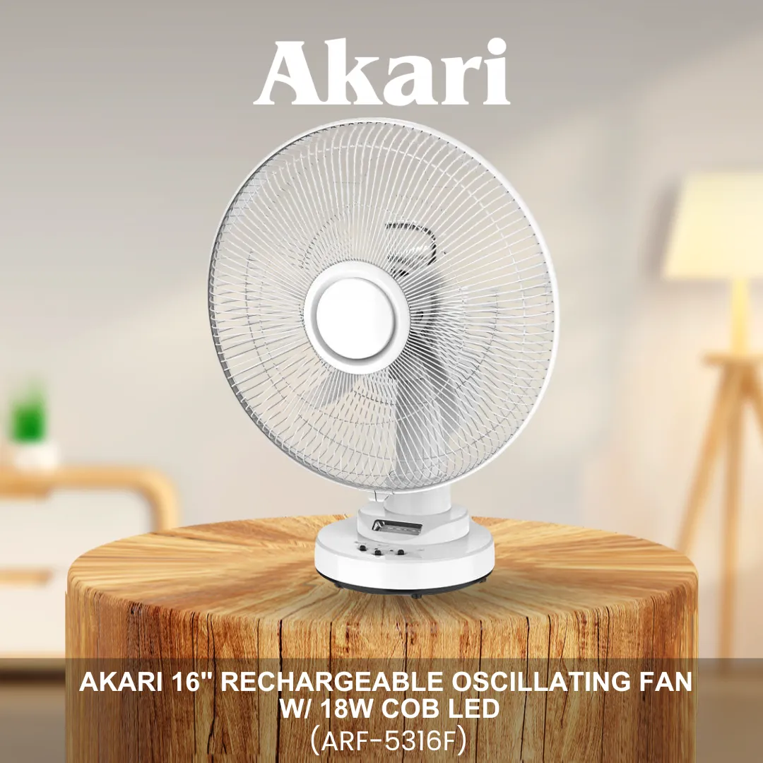 Akari 16 Rechargeable Oscillating Fan w/ 18W COB LED (ARF-5316F)