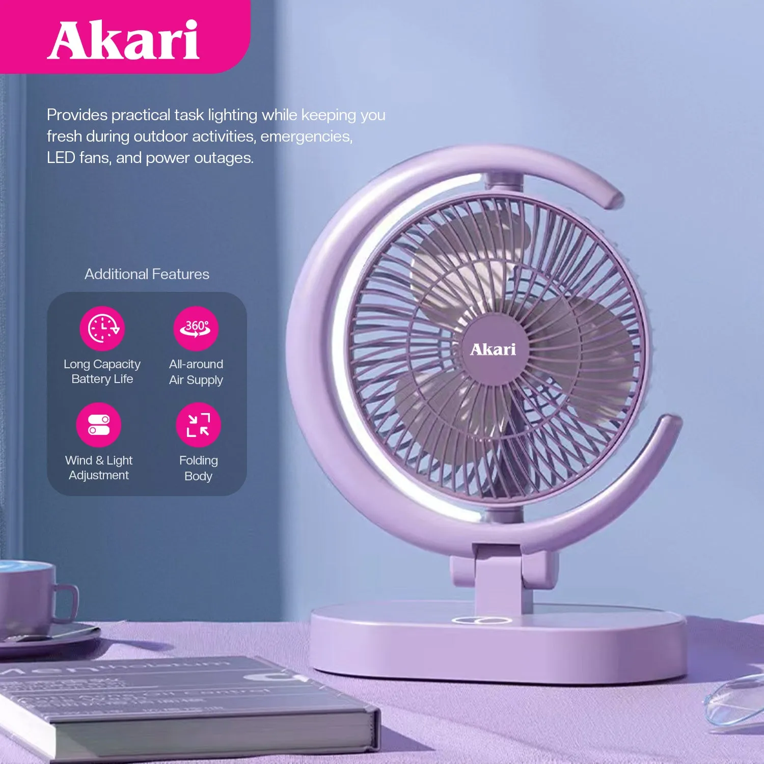 Akari B1T1 : Eclipse Fan with Tri-Color LED night Light ARF-E869(B1T1)