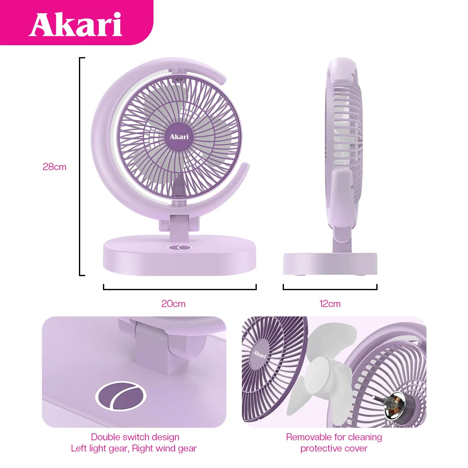 Akari B1T1 : Eclipse Fan with Tri-Color LED night Light ARF-E869(B1T1)