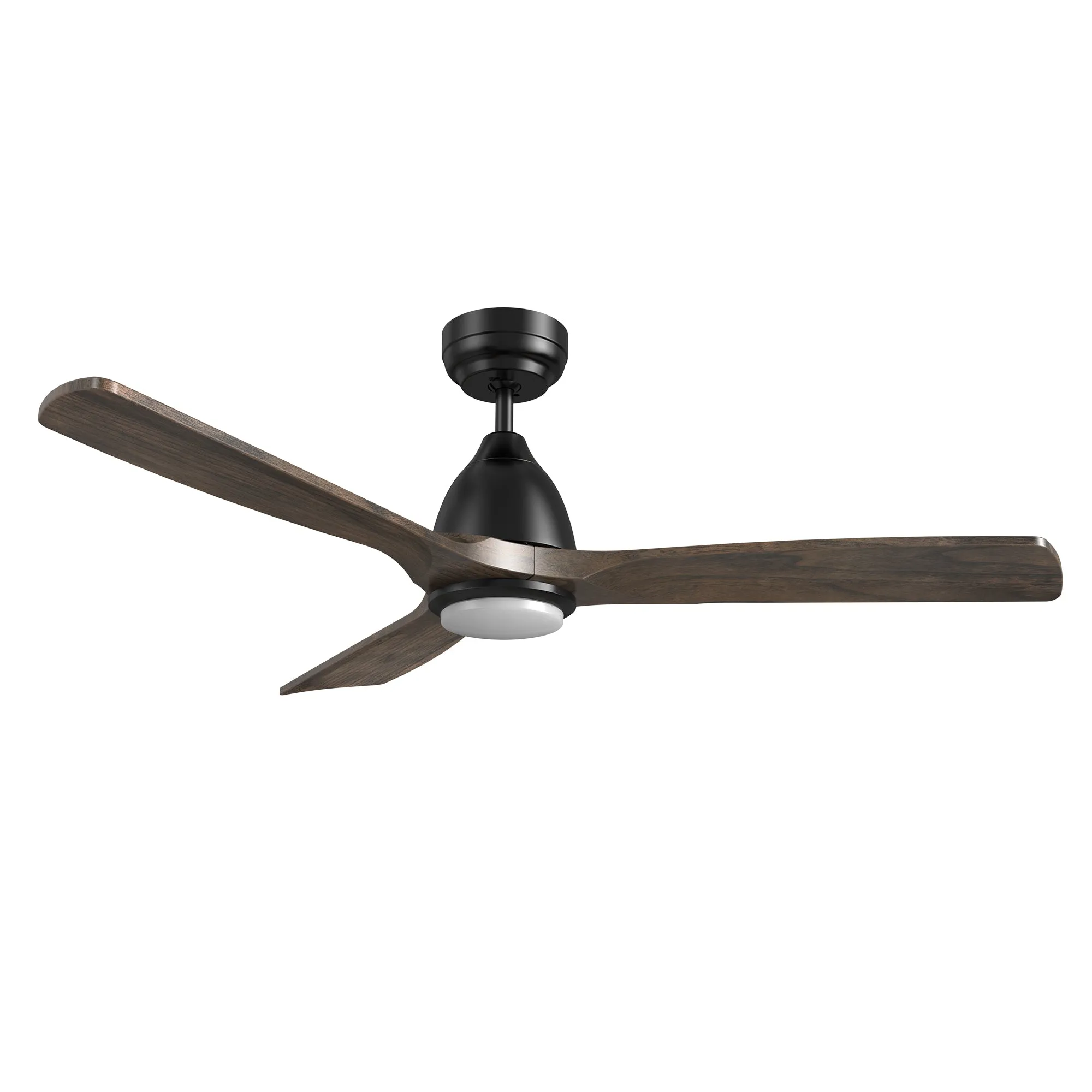 AKRON 48 inch 3-Blade Smart Ceiling Fan with LED Light Kit & Remote- Black/Dark Walnut Solid Wood Blades