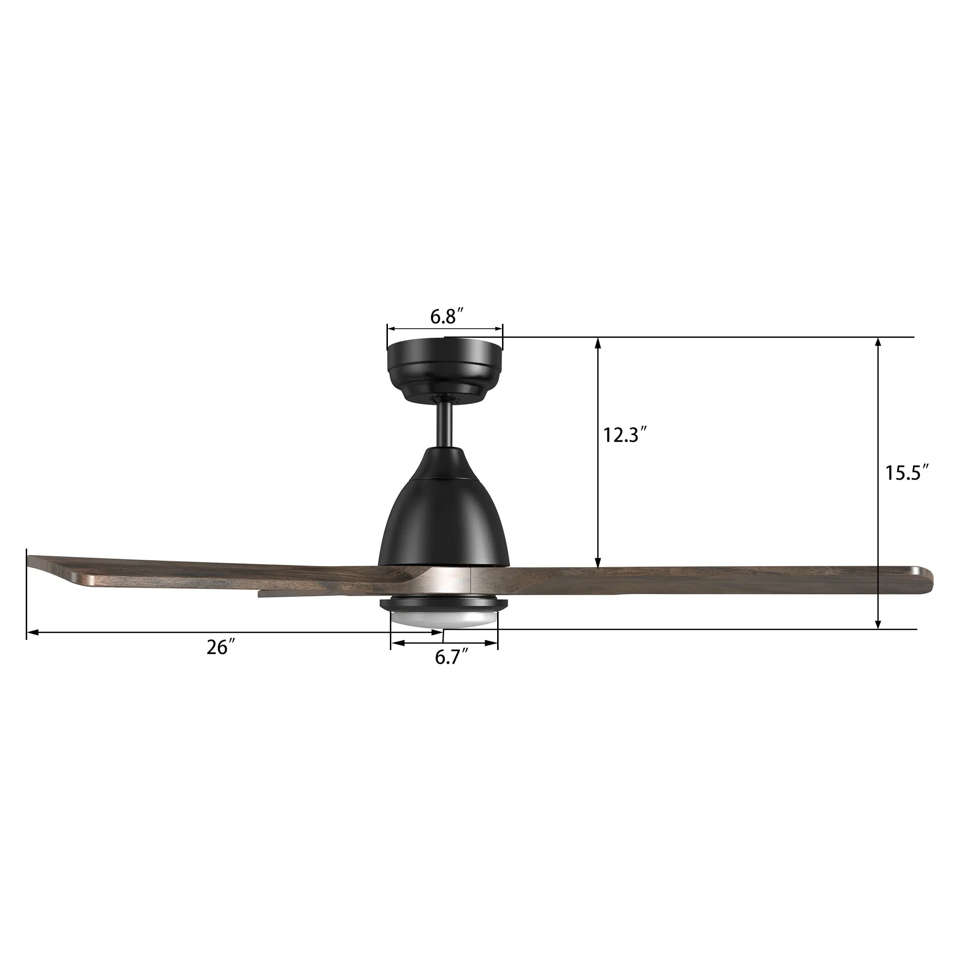 AKRON 48 inch 3-Blade Smart Ceiling Fan with LED Light Kit & Remote- Black/Dark Walnut Solid Wood Blades