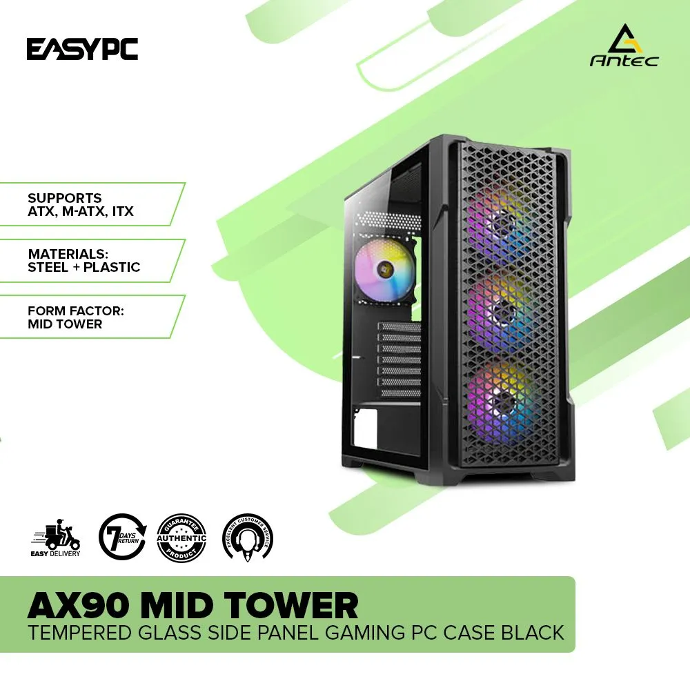 Antec AX90 Mid Tower Tempered Glass Side Panel Gaming PC Case Black