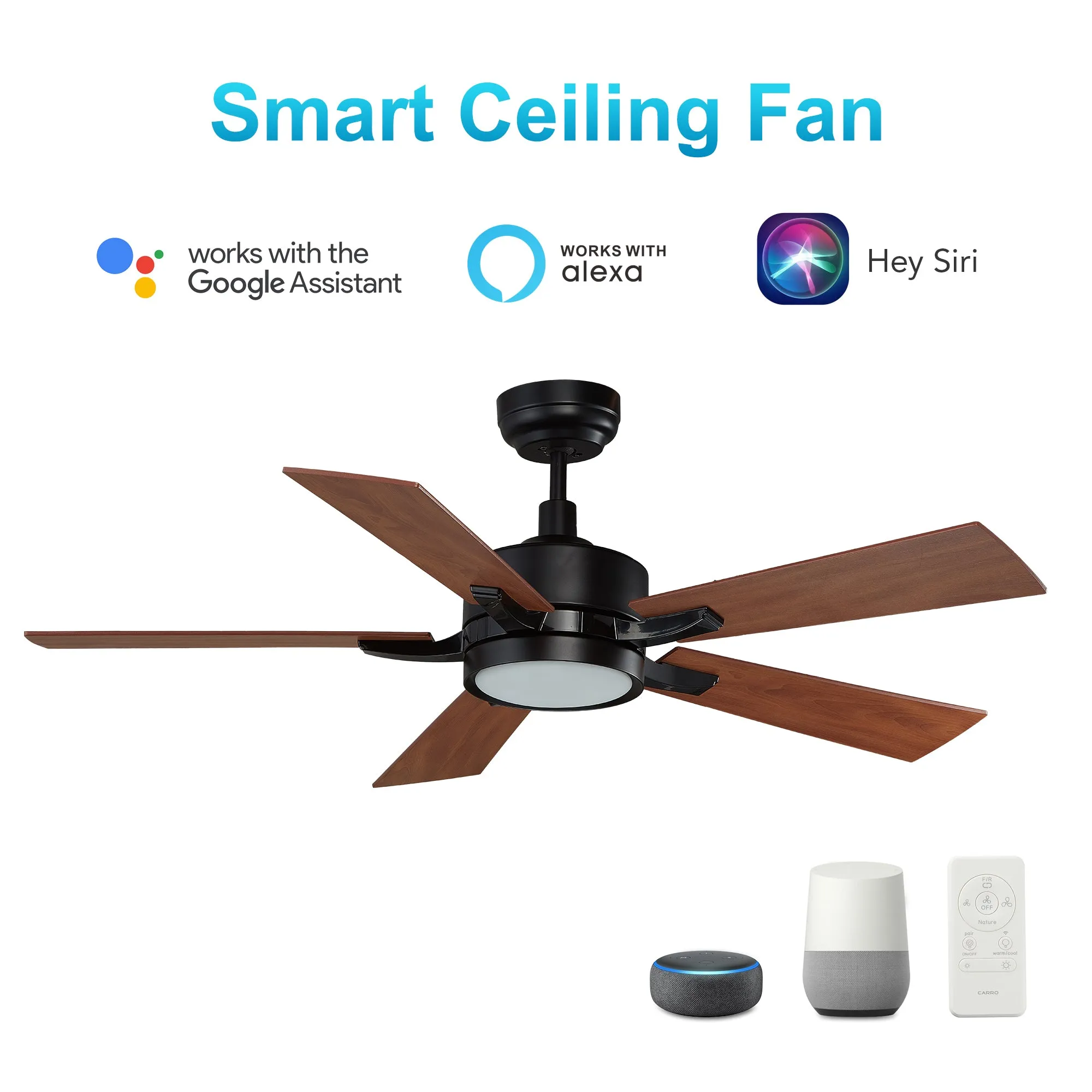 APPLETON 56 inch 5-Blade Smart Ceiling Fan with LED Light Kit & Remote Control - Black/Dark Wood