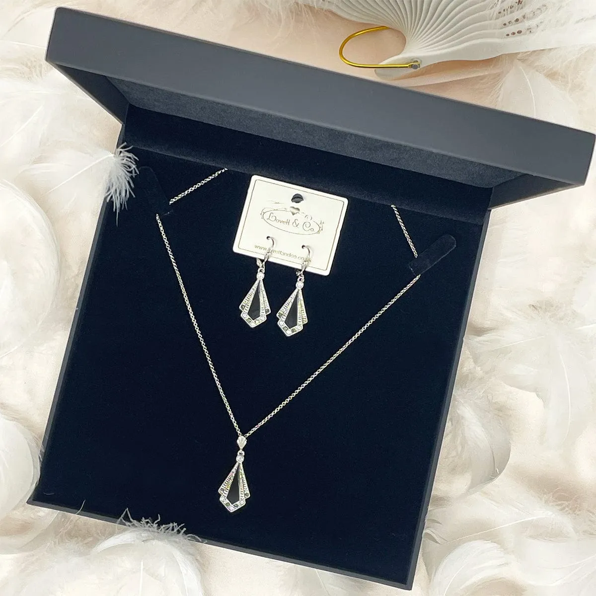 Art Deco Stud Earrings and Necklace Gift Set - £10 Gift Box is FREE