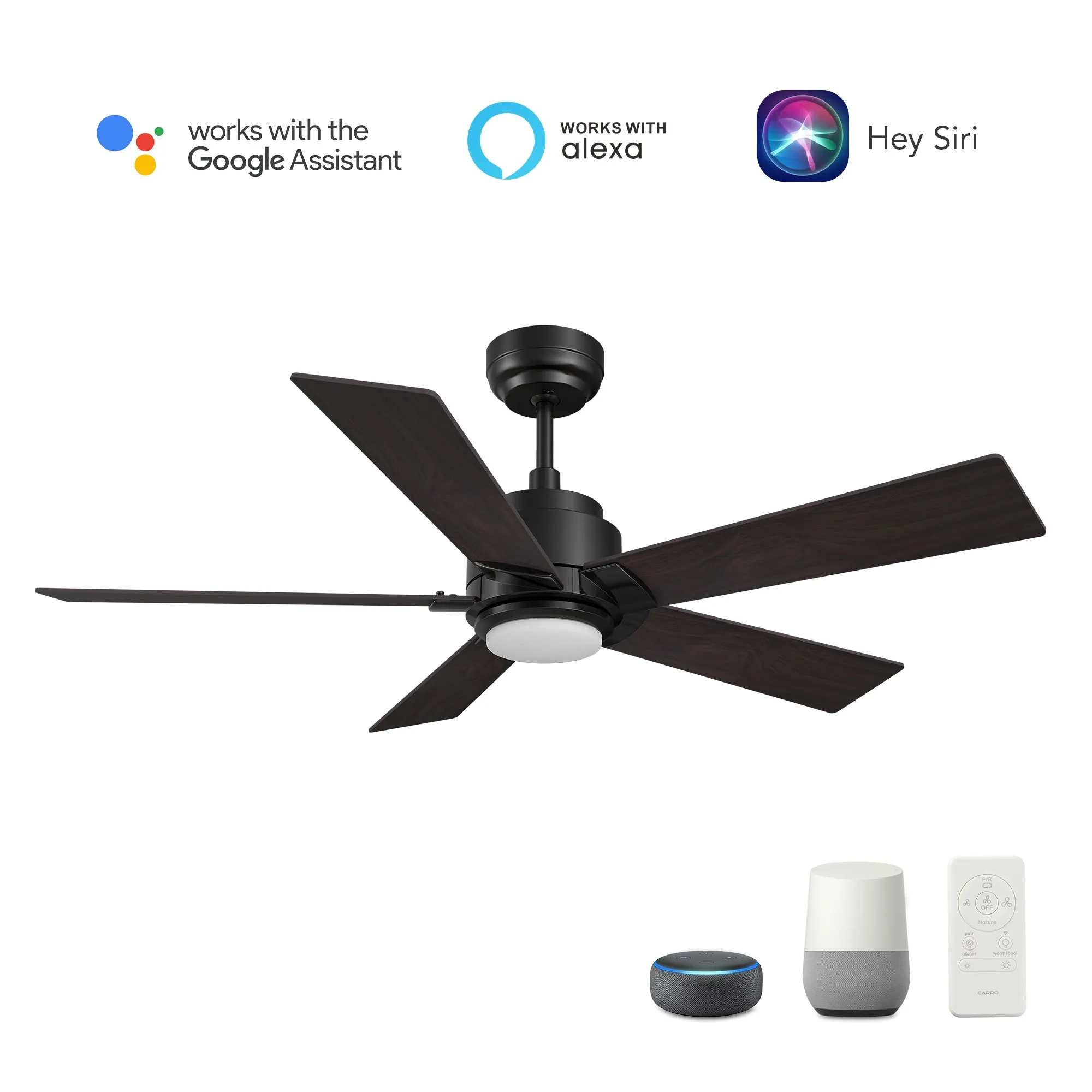 ASCENDER 48 inch 5-Blade Smart Ceiling Fan with LED Light & Remote Control - Black/Walnut & Barnwood (Reversible Blades)