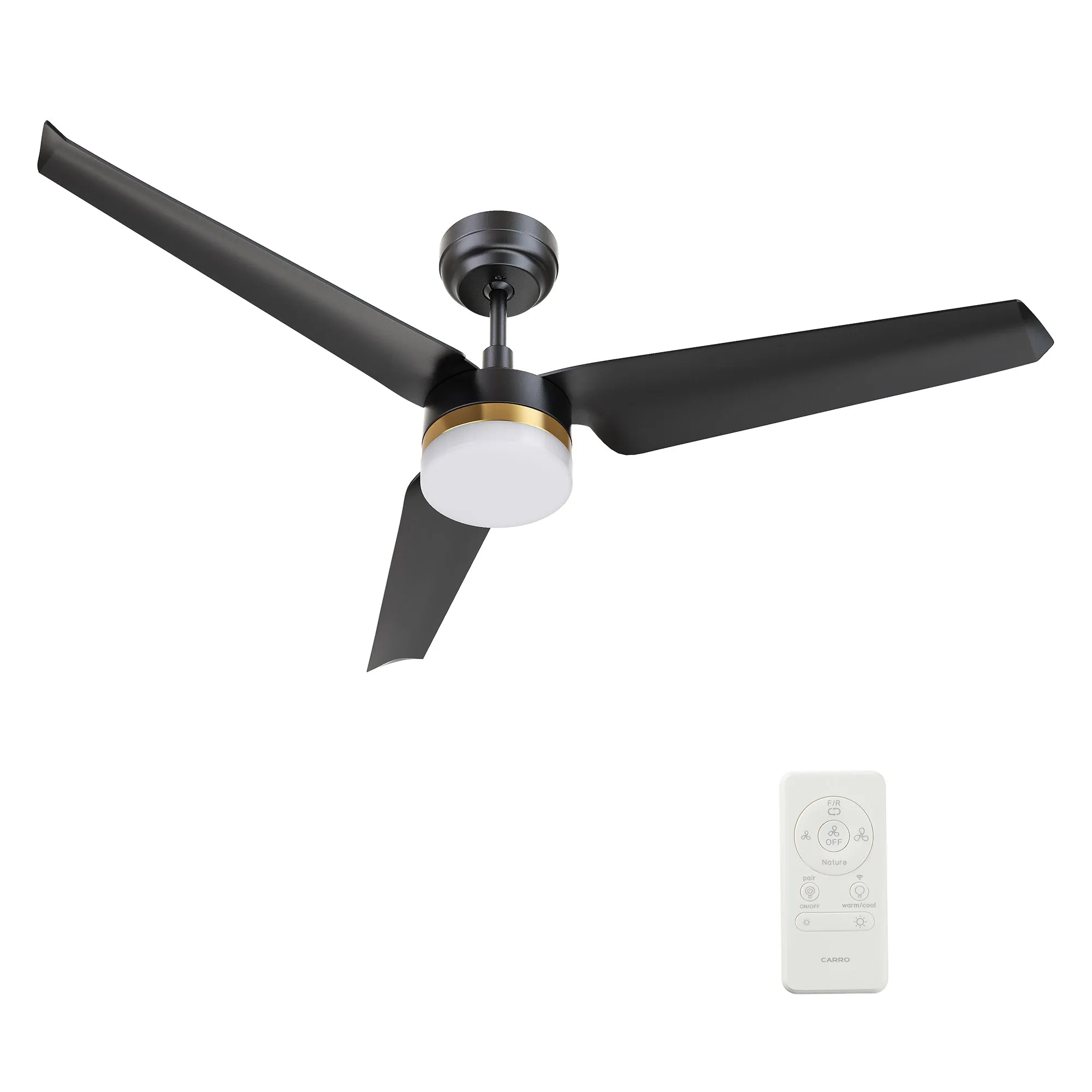 ATTICUS 52 inch 3-Blade Smart Ceiling Fan with LED Light Kit & Remote Control- Black/Black (Gold Detail)