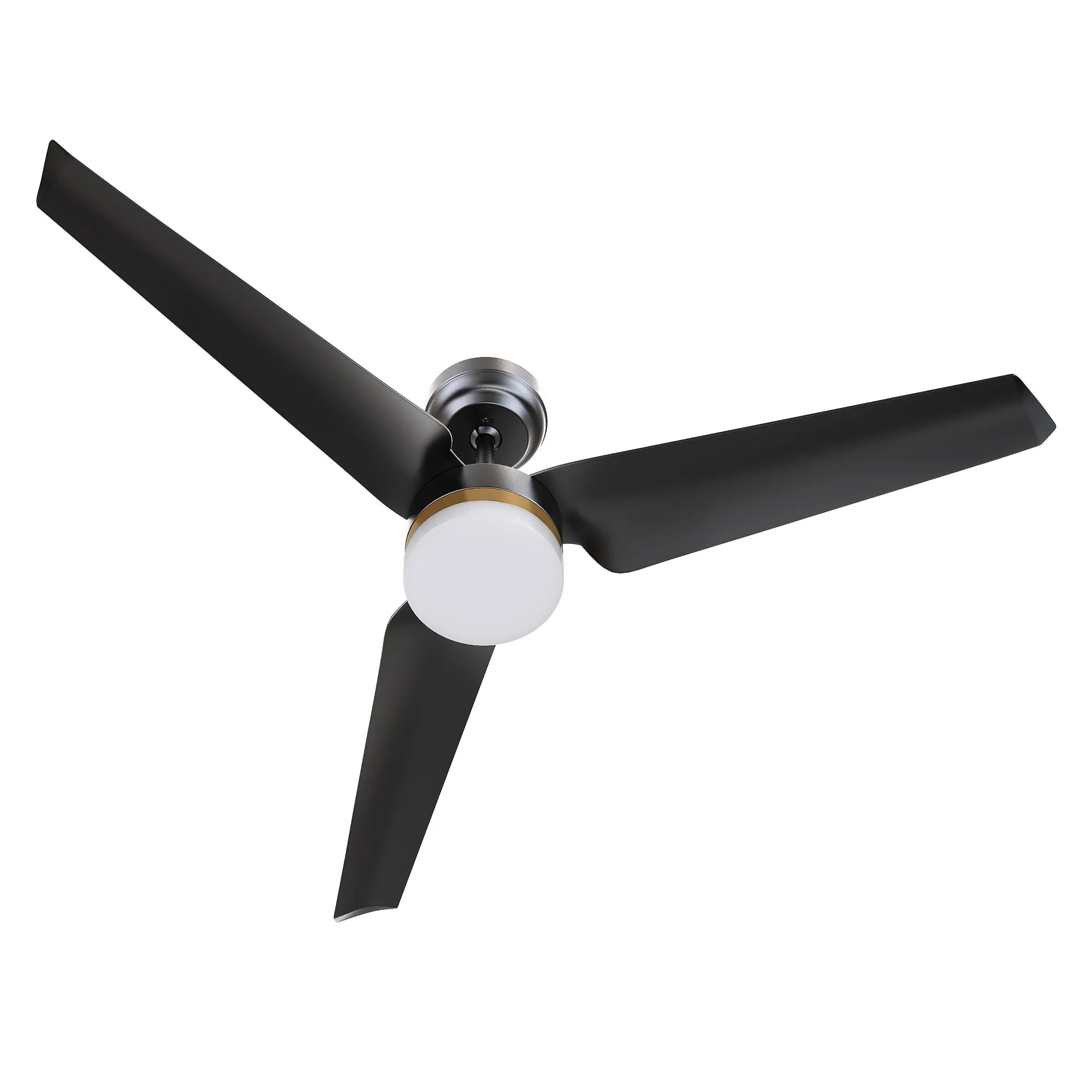 ATTICUS 52 inch 3-Blade Smart Ceiling Fan with LED Light Kit & Remote Control- Black/Black (Gold Detail)