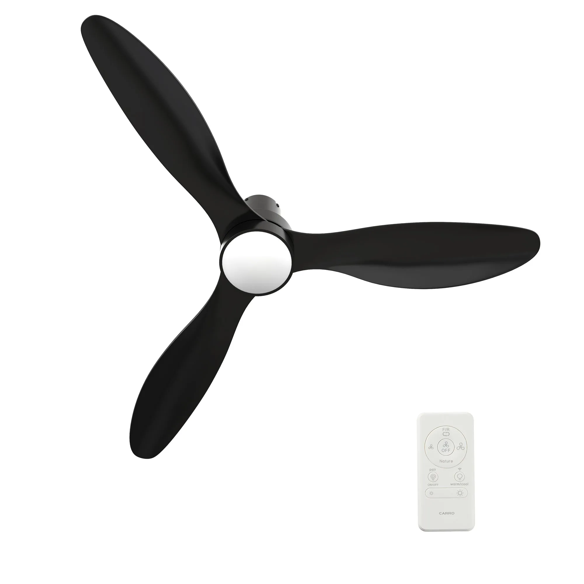 AURORA 52 inch 3-Blade Flush Mount Smart Ceiling Fan with LED Light Kit & Remote- Black/Black