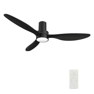 AURORA 52 inch 3-Blade Flush Mount Smart Ceiling Fan with LED Light Kit & Remote- Black/Black