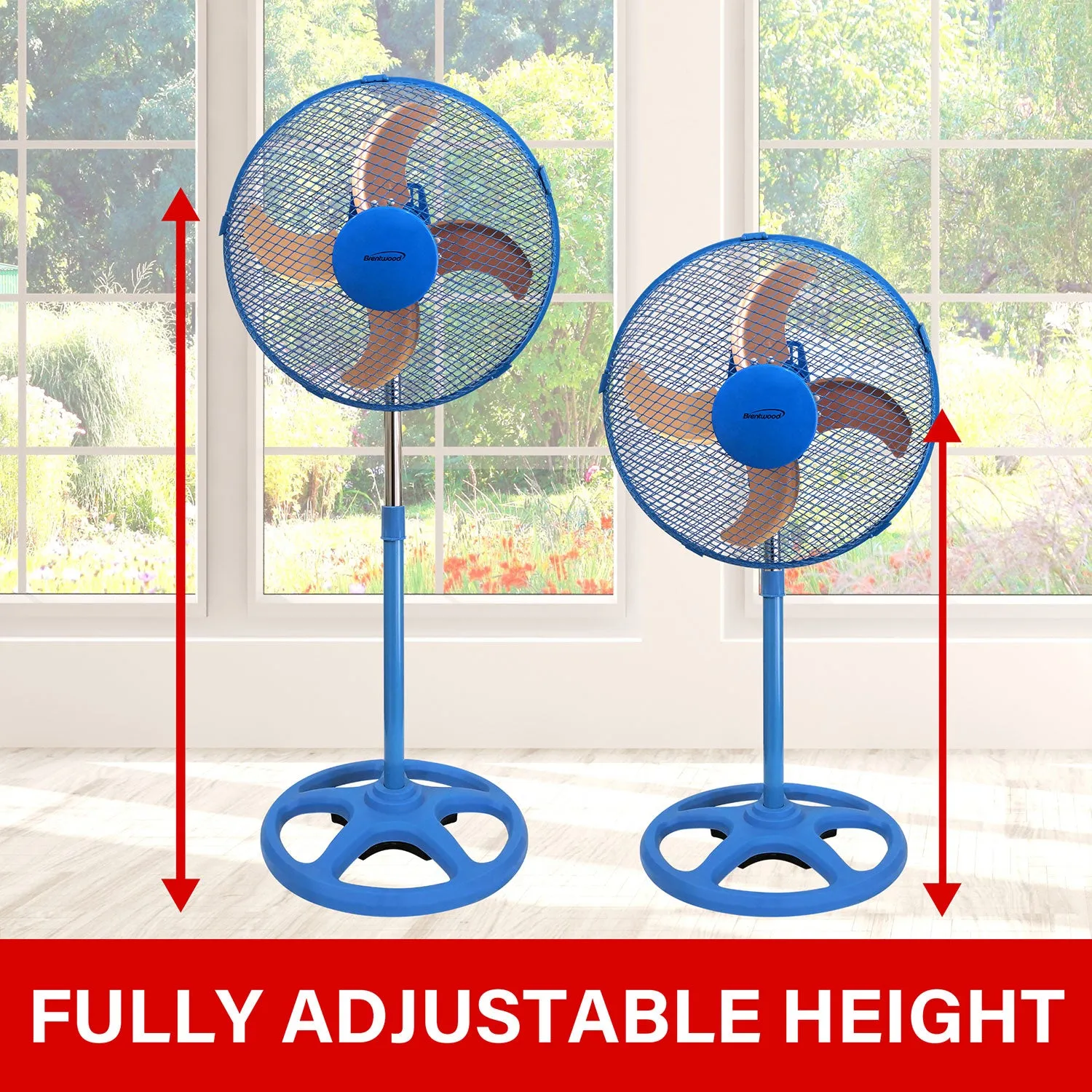 Brentwood 3 Speed Oscillating 12 Inch Adjustable Stand Fan, Blue (Used)