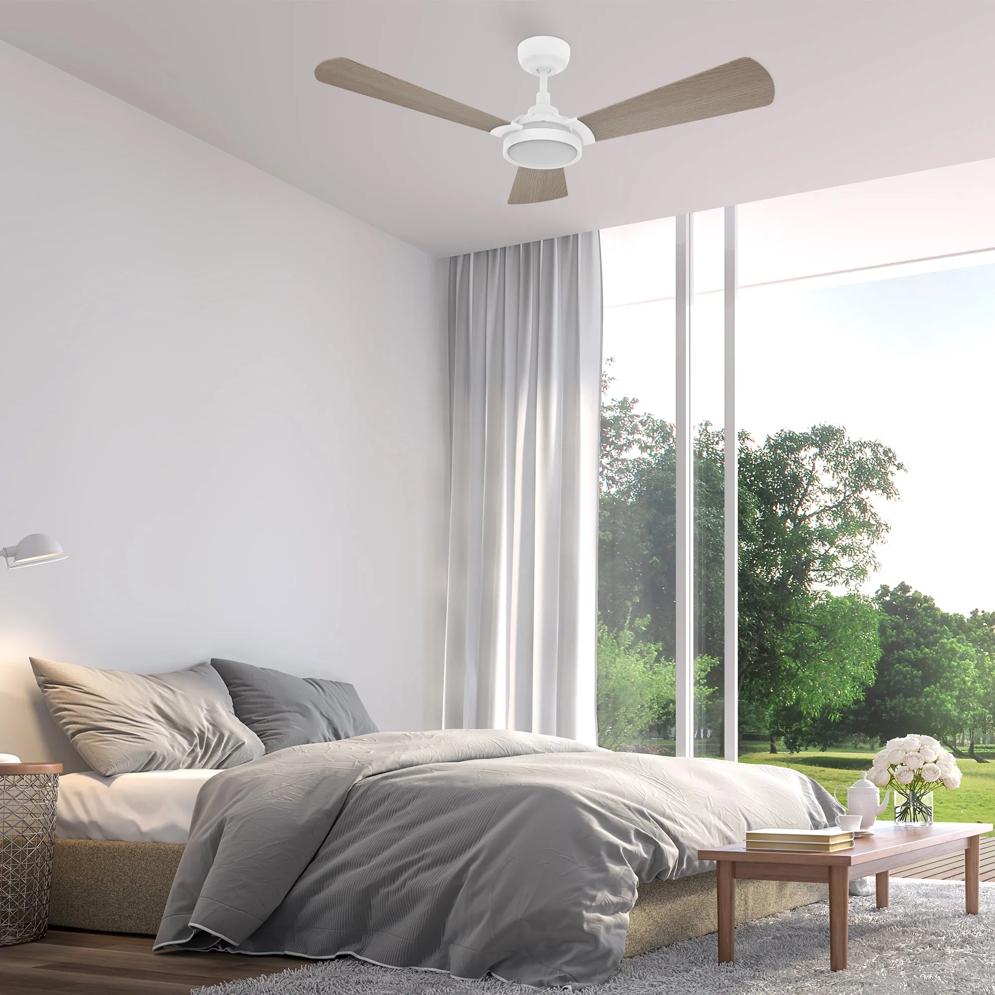 BRISA 52 inch 3-Blade Smart Ceiling Fan with LED Light & Remote Control - White/Light Wood