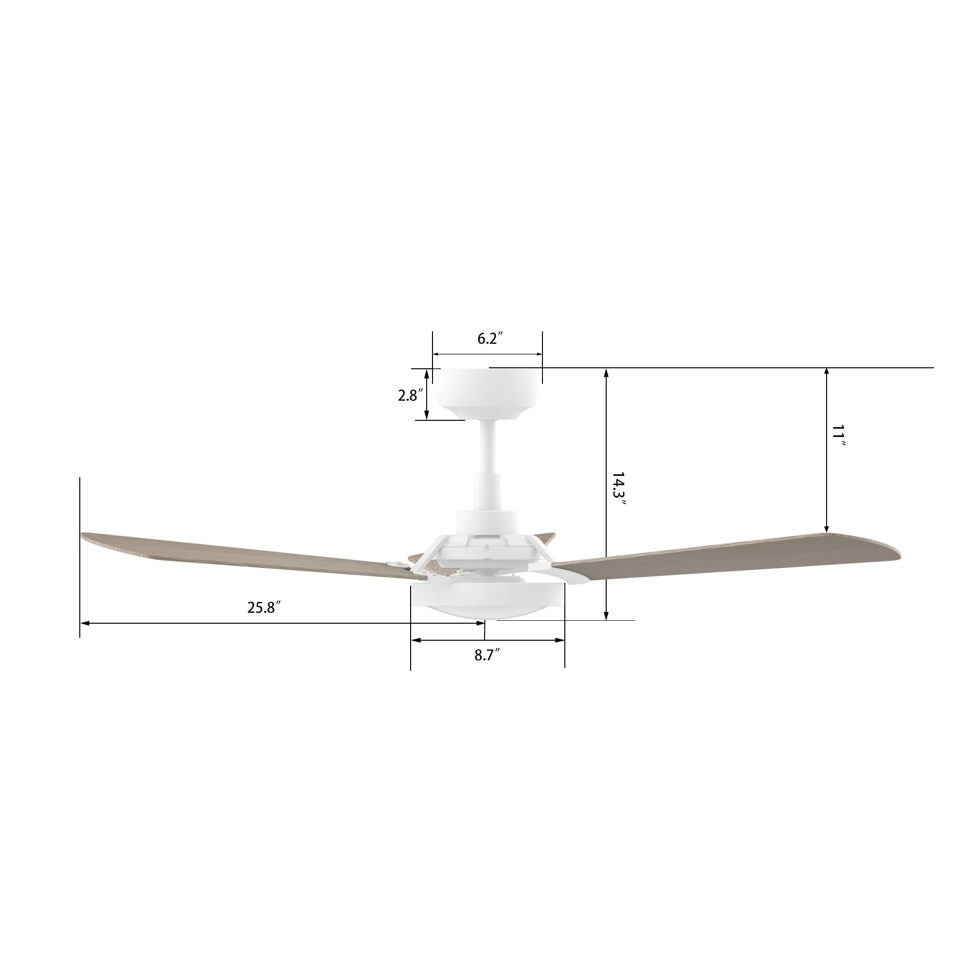 BRISA 52 inch 3-Blade Smart Ceiling Fan with LED Light & Remote Control - White/Light Wood