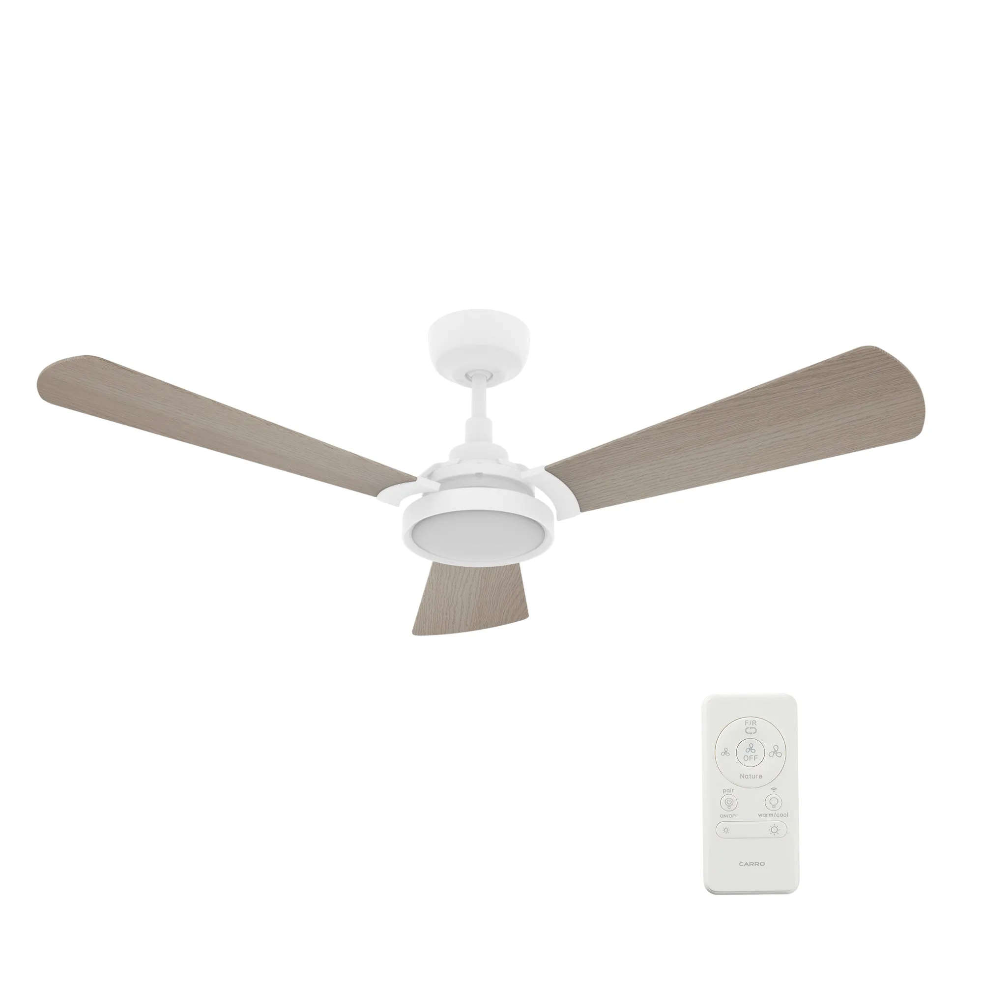 BRISA 52 inch 3-Blade Smart Ceiling Fan with LED Light & Remote Control - White/Light Wood