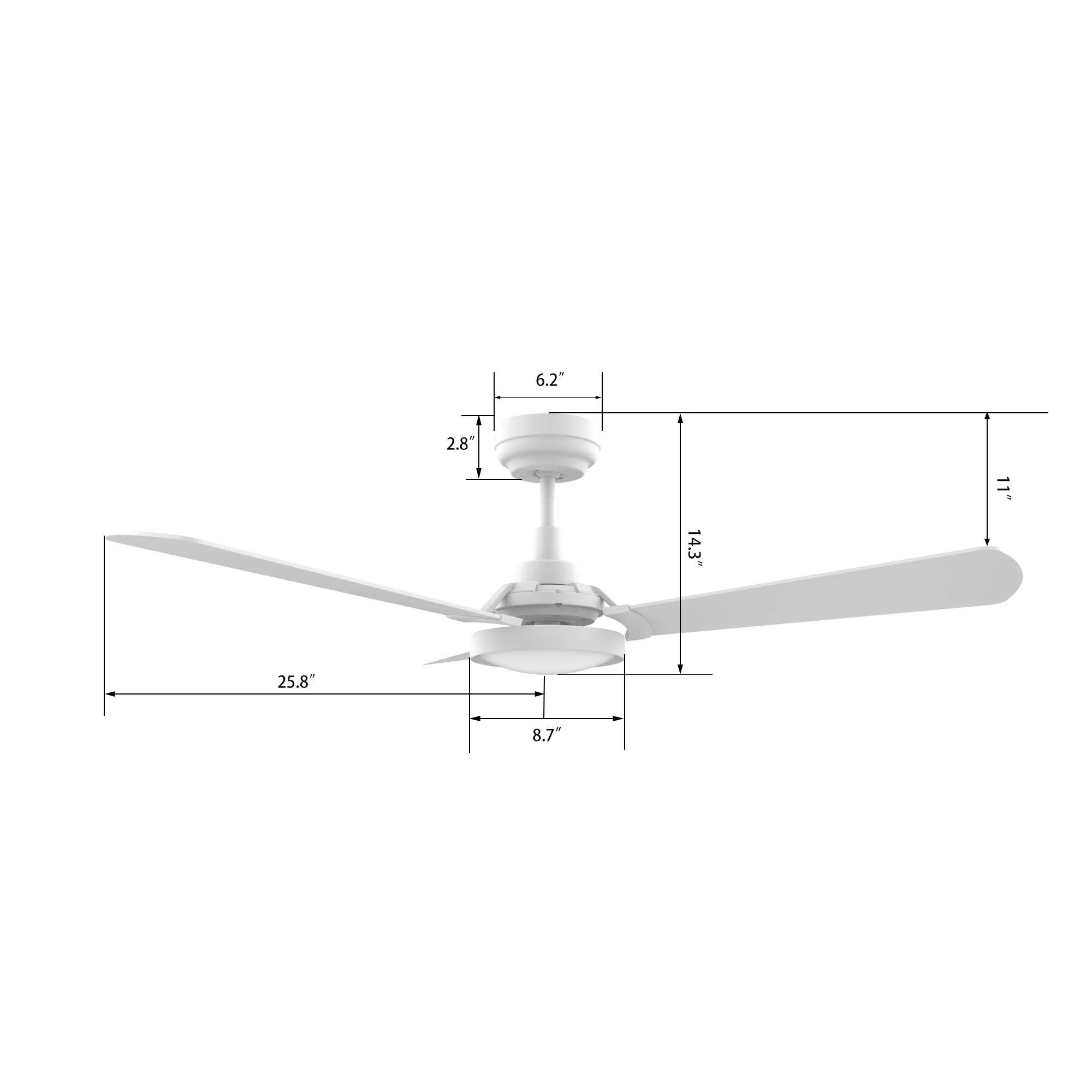 BRISA 52 inch 3-Blade Smart Ceiling Fan with LED Light & Remote Control - White/White