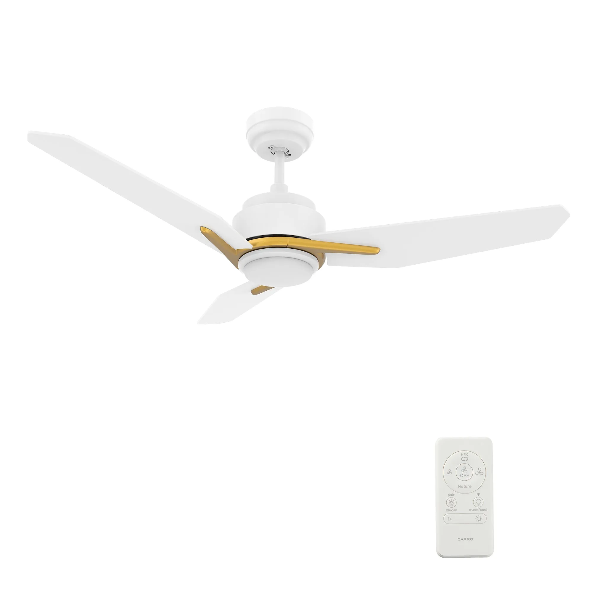 CALEN 48 inch 3-Blade Smart Ceiling Fan with LED Light Kit & Remote Control- White/White (Gold Detail)