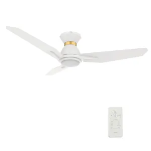 CALEN 52 inch 3-Blade Flush Mount Smart Ceiling Fan with LED Light Kit & Remote Control- White/White (Gold Detail)