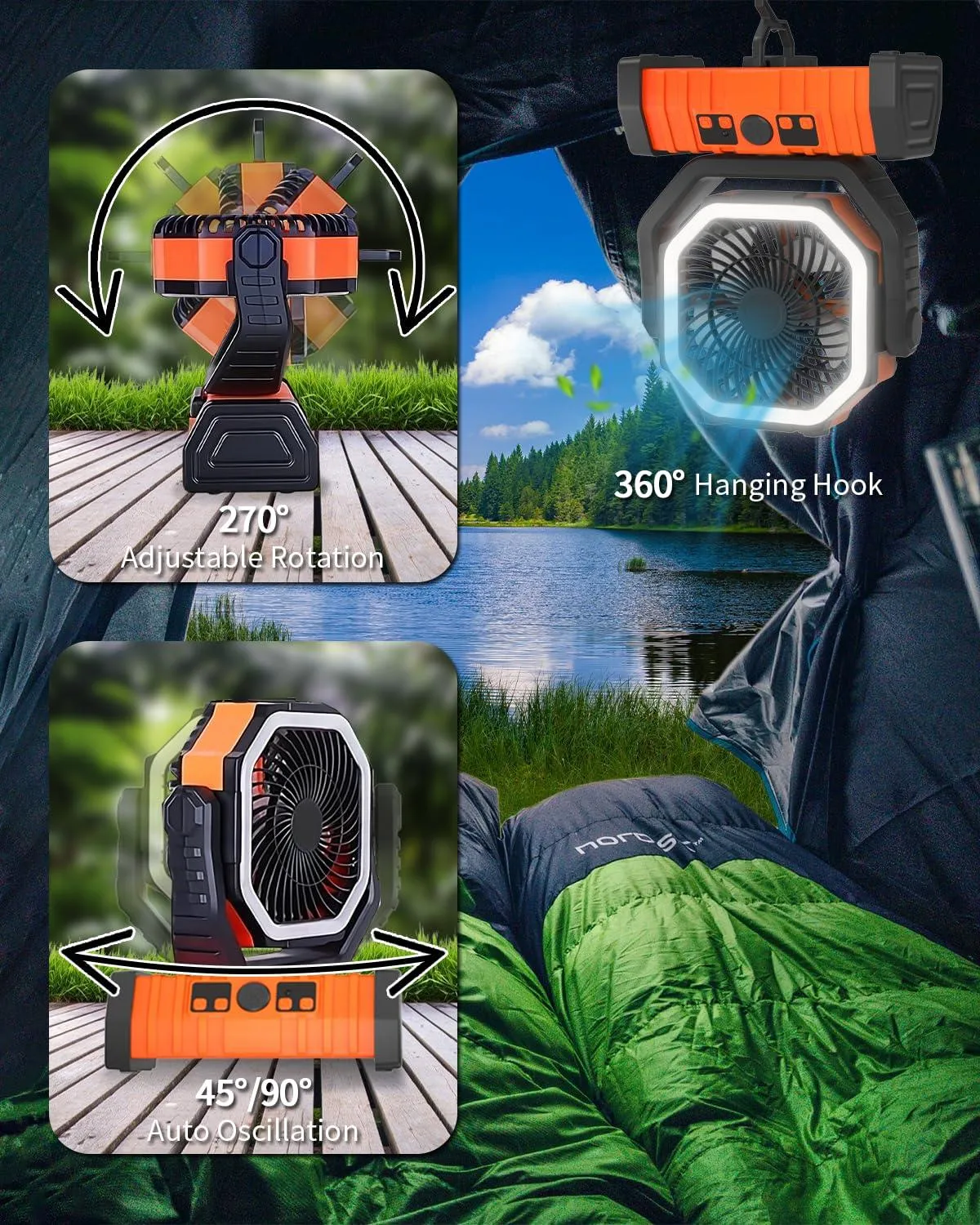 Camping Fan Battery Powered Fan with LED Lantern Light 20000mAh.