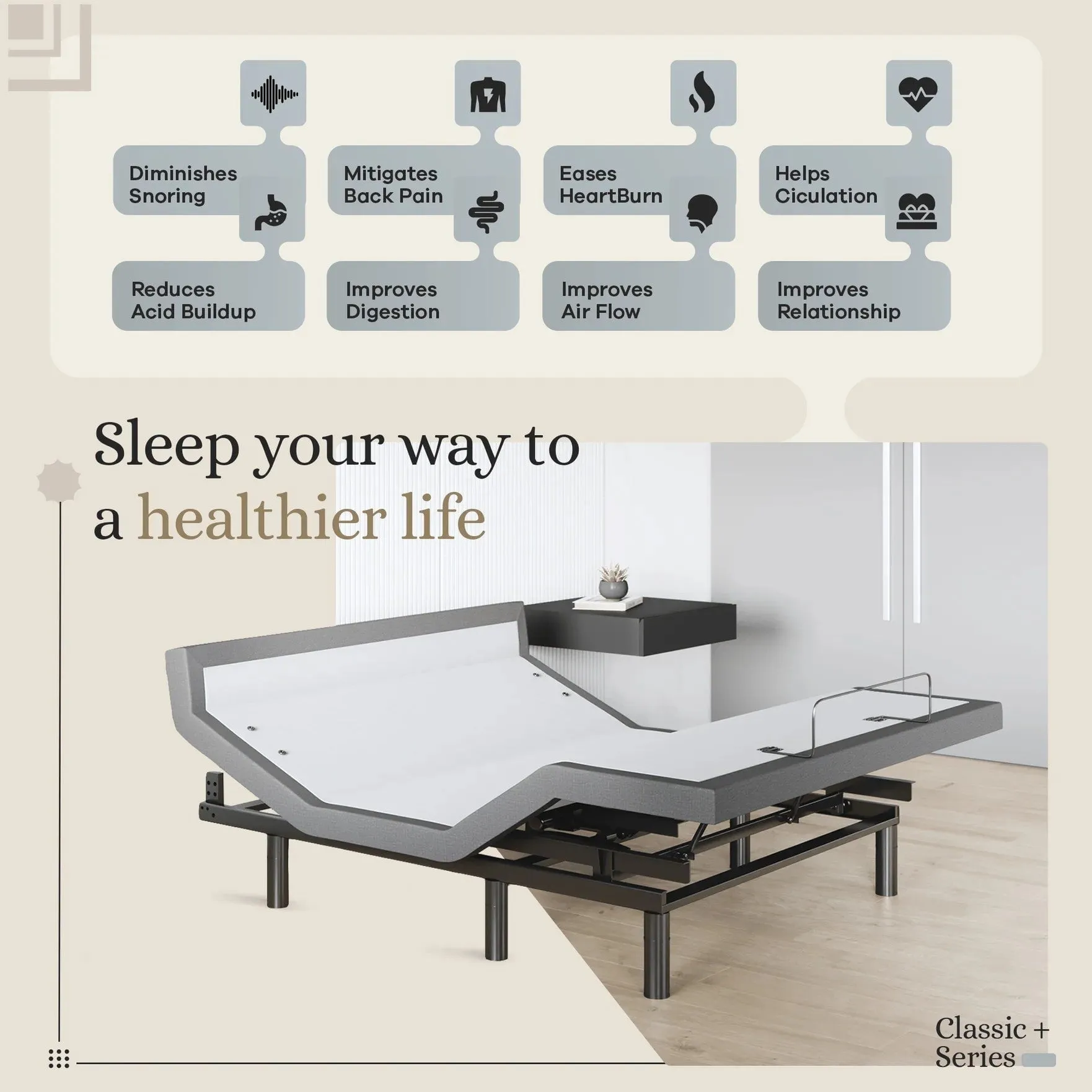 ClassicPlus  Series Adjustable Bed Base   Choice of Mattress Bundle