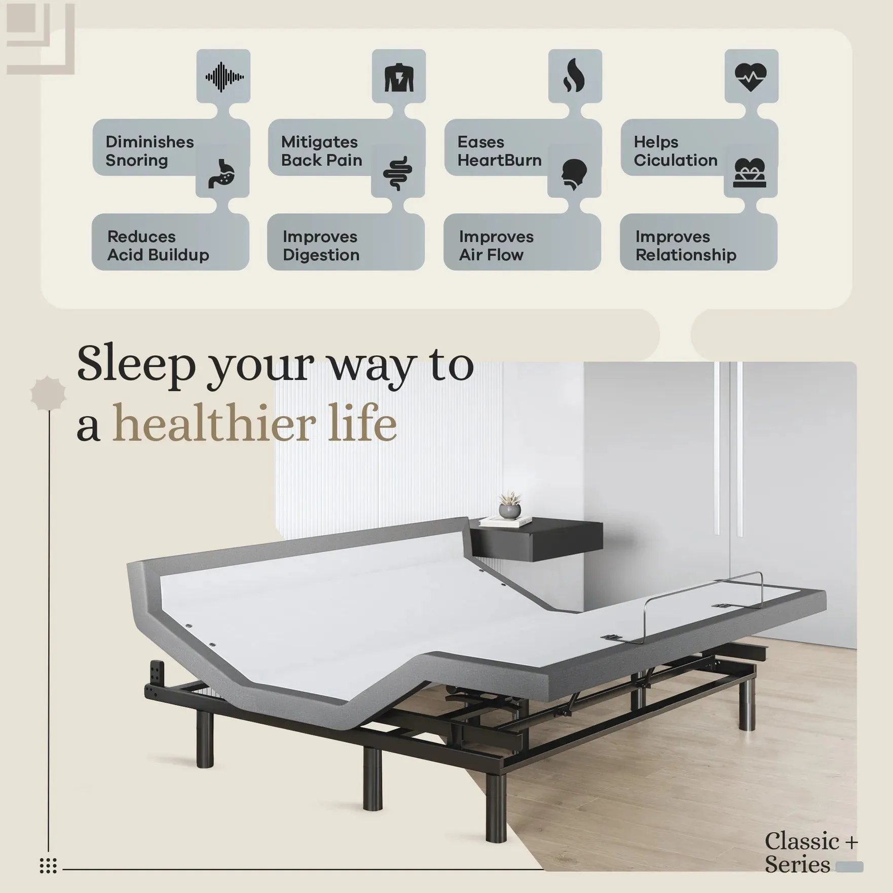 ClassicPlus  Series Adjustable Bed Base   Choice of Mattress Bundle