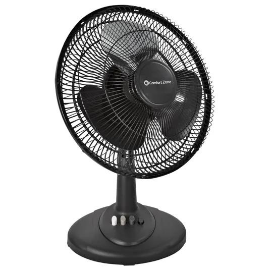 Comfort Zone 12" 3-Speed Quiet Oscillating Table Fan in White & Black