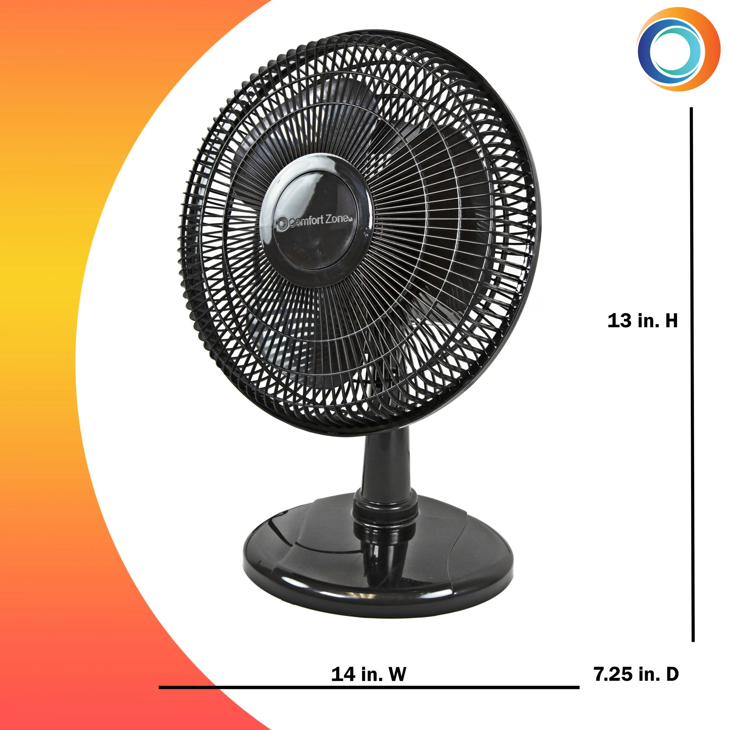 Comfort Zone 12" Oscillating Table Fan with Adjustable Tilt, Black