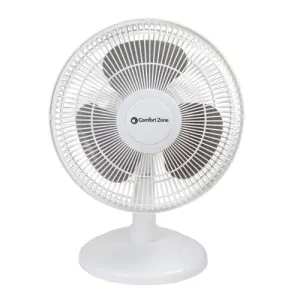 Comfort Zone 12" Oscillating Table Fan with Adjustable Tilt in White