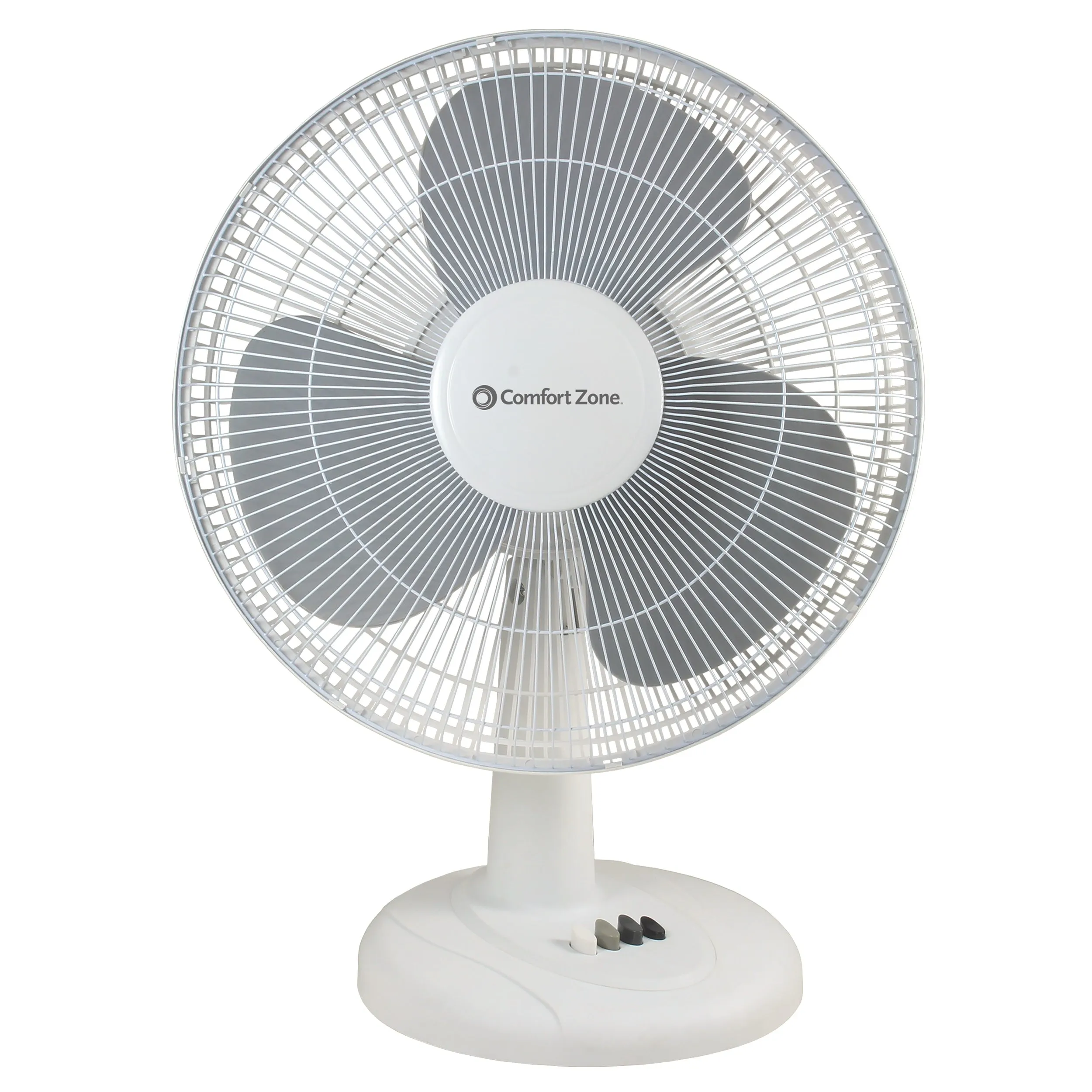 Comfort Zone 16" 3-Speed Oscillating Table Fan with Adjustable Tilt in White & Black