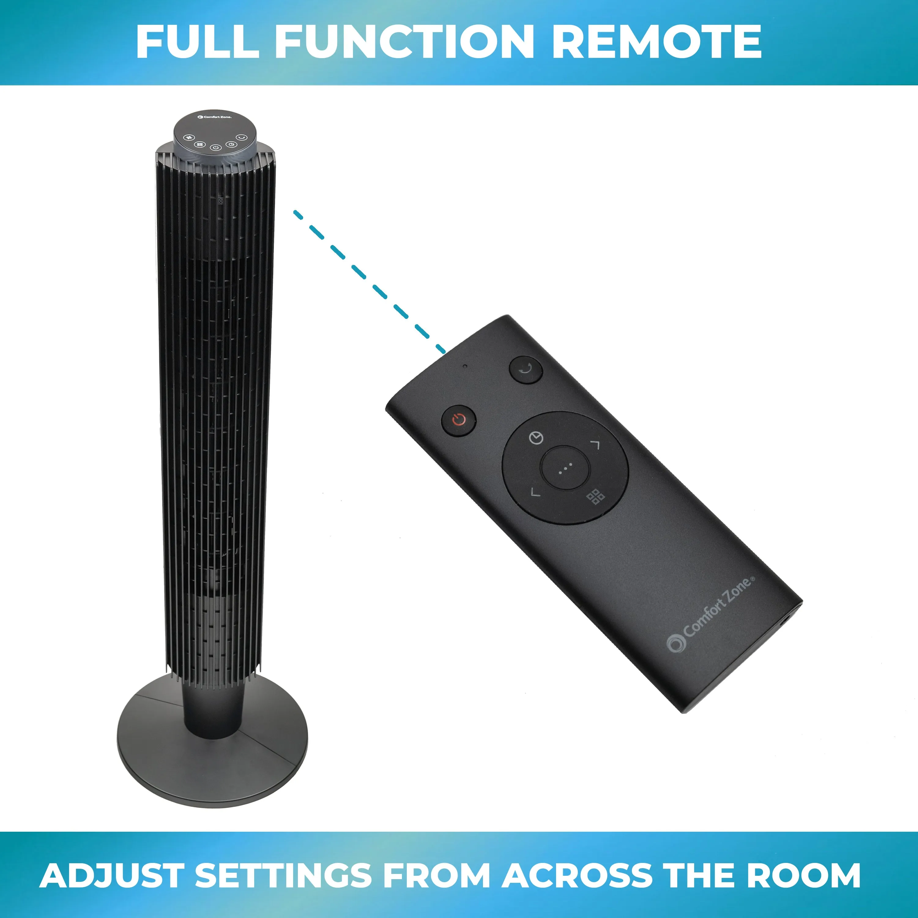 Comfort Zone 42" Smart Wi-Fi Oscillating Portable Tower Fan with Remote