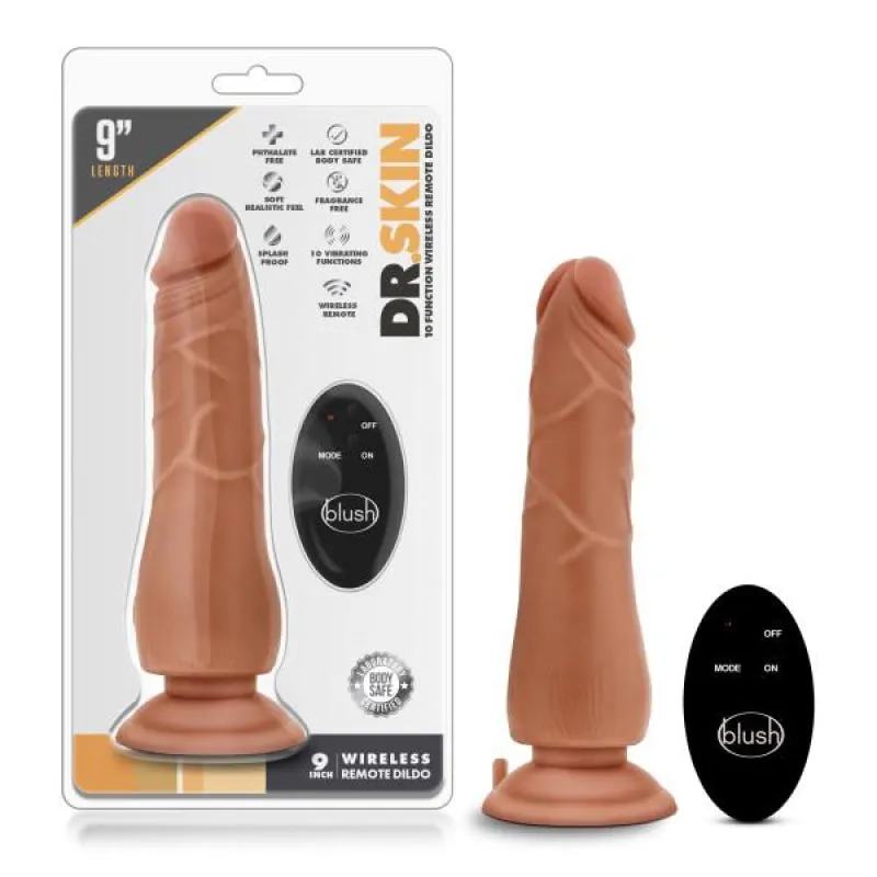 Dr. Skin - 9 Inch 10 Function Wireless Remote Dildo - Mocha