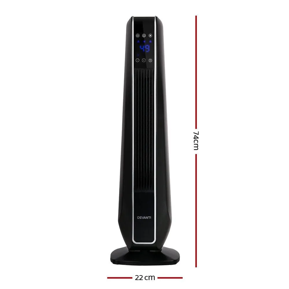 Electric Ceramic Tower Fan Heater Portable Oscillating Remote Control 2400W Black