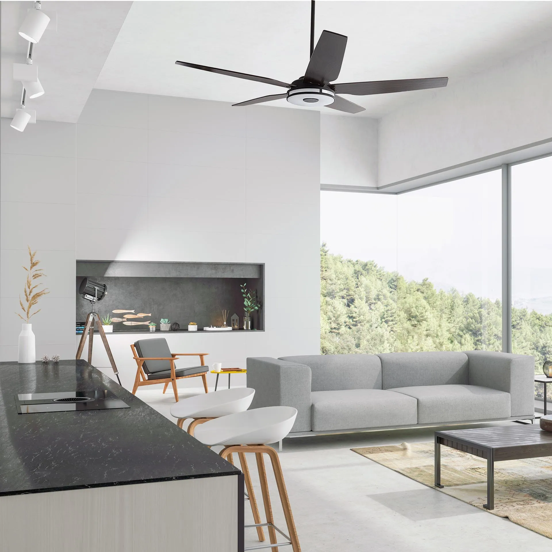 ELIRA 52 inch 5-Blade Smart Ceiling Fan with LED Light Kit & Remote - Black/Dark Wood