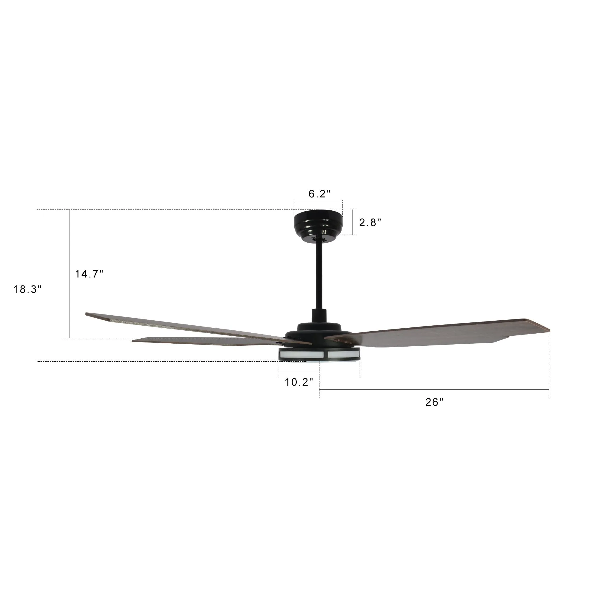 ELIRA 52 inch 5-Blade Smart Ceiling Fan with LED Light Kit & Remote - Black/Dark Wood