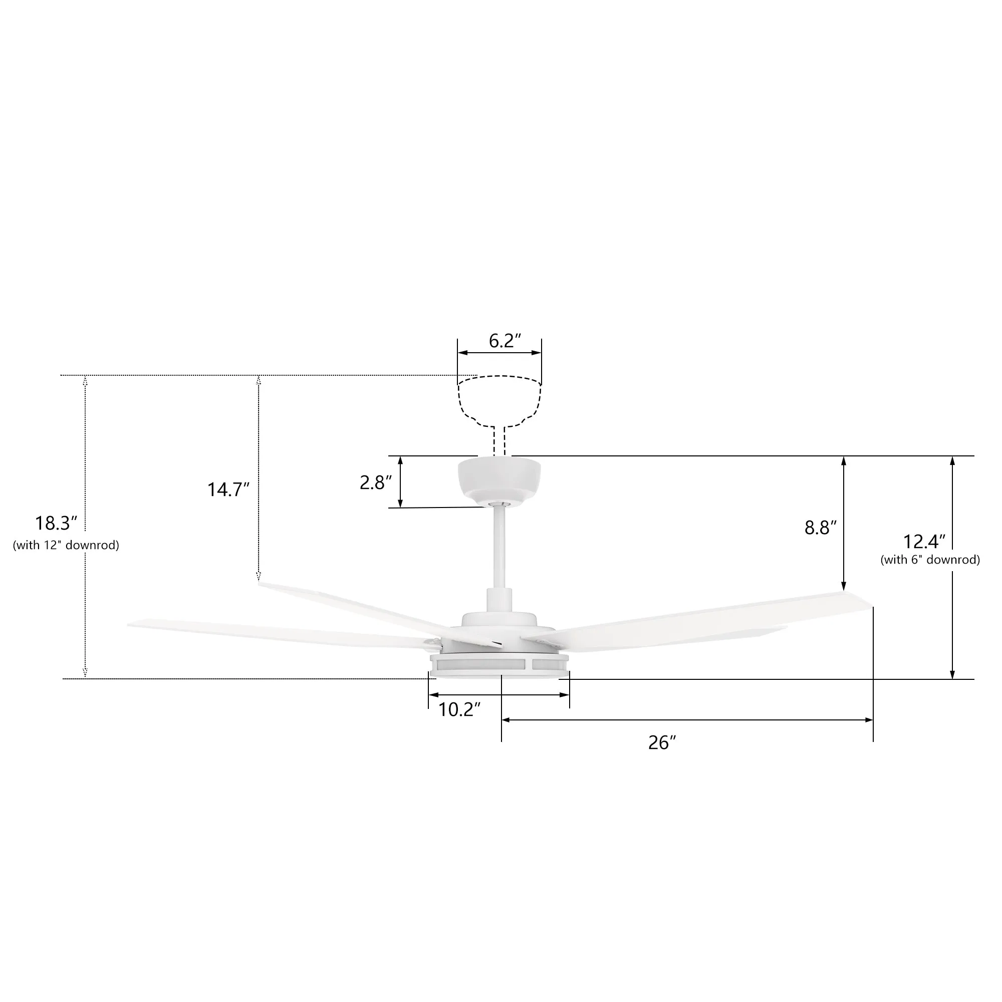 ELIRA 52 inch 5-Blade Smart Ceiling Fan with LED Light Kit & Remote - White/White