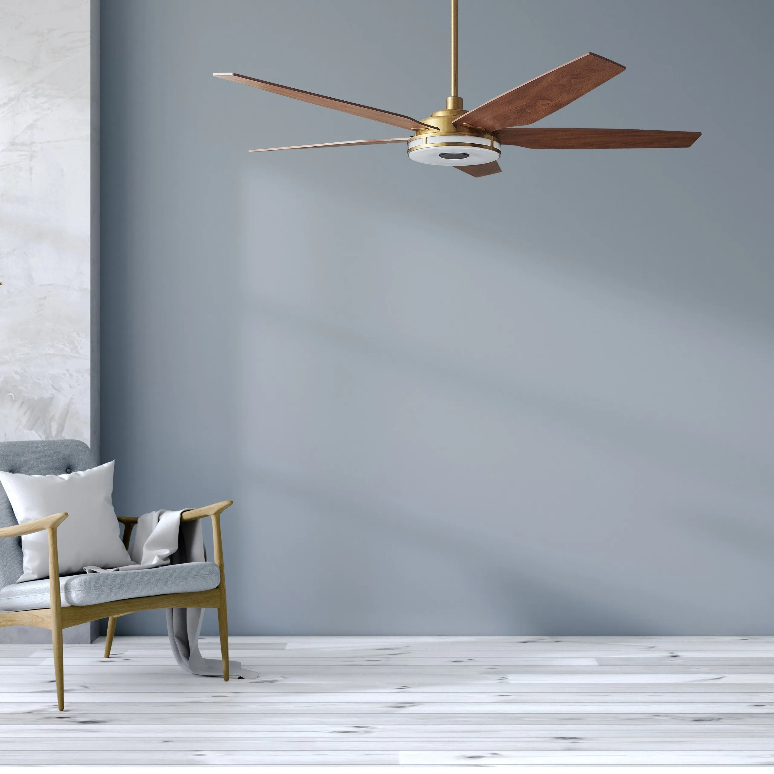 ELIRA 56 inch 5-Blade Smart Ceiling Fan with LED Light Kit & Remote - Gold/Wood Grain