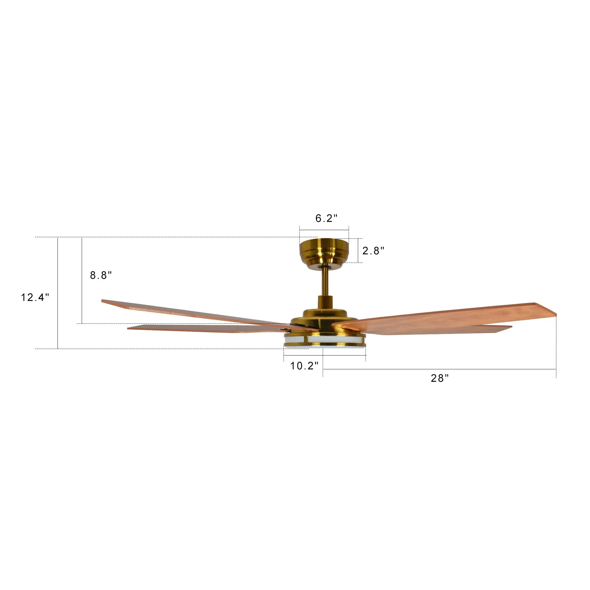 ELIRA 56 inch 5-Blade Smart Ceiling Fan with LED Light Kit & Remote - Gold/Wood Grain