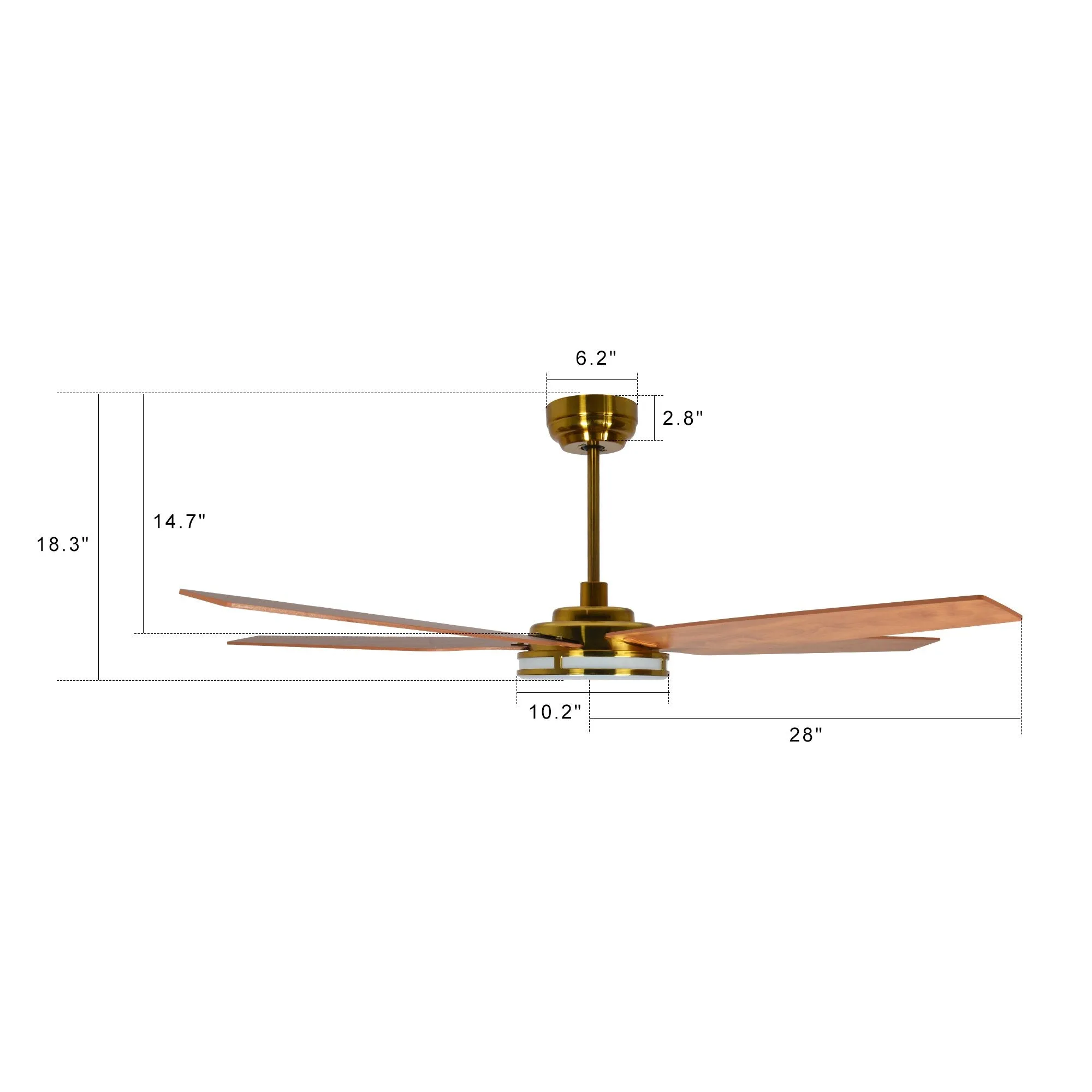 ELIRA 56 inch 5-Blade Smart Ceiling Fan with LED Light Kit & Remote - Gold/Wood Grain