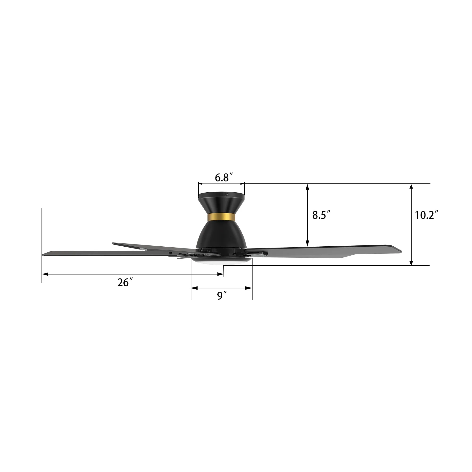 ESPEAR 52 inch Flush Mount 5-Blade Smart Ceiling Fan with LED Light Kit & Remote - Black/Black (Gold Detail)